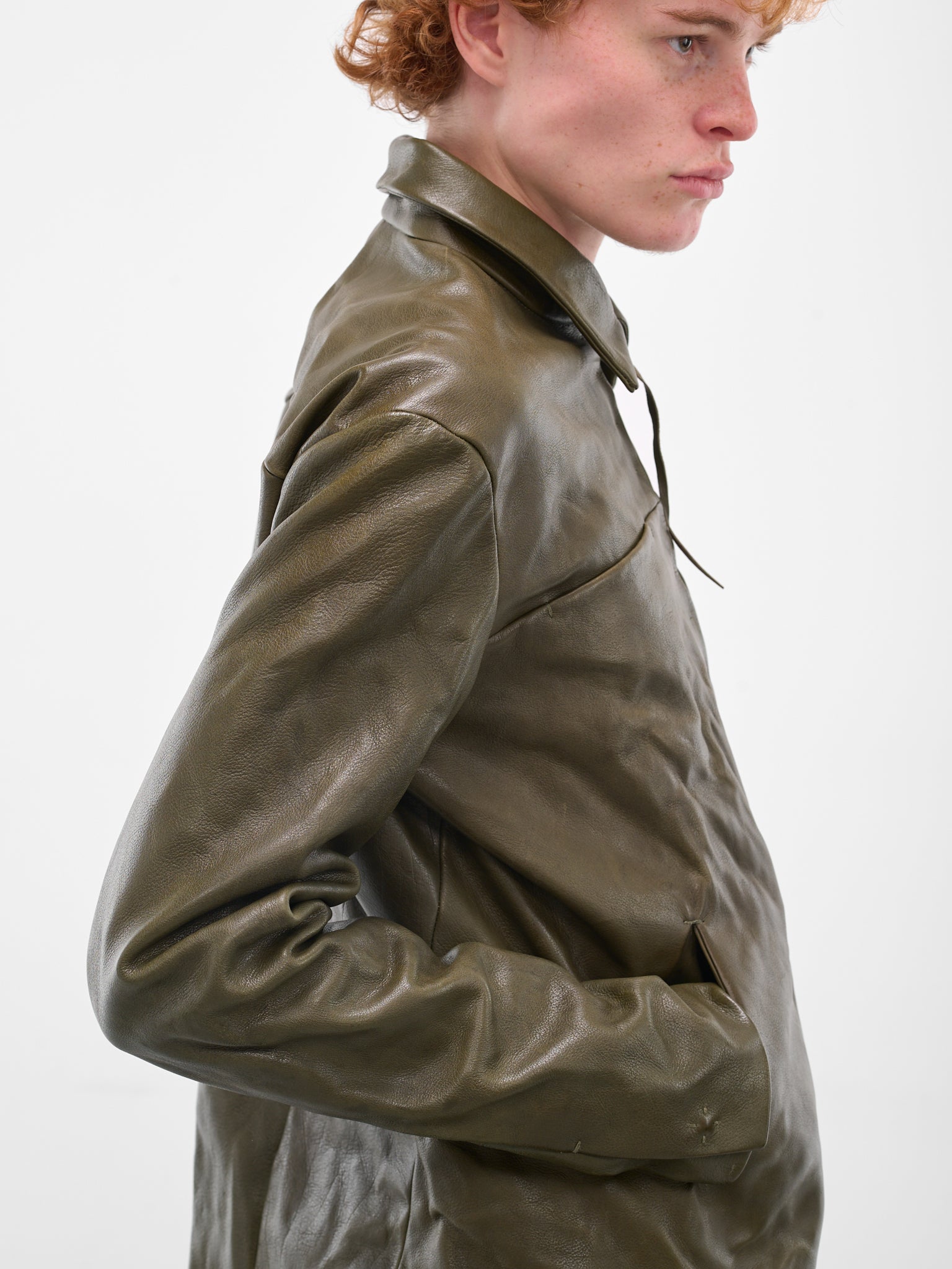 Buffalo Leather Zip Trucker Jacket (J250Z-BUL-1-0-MILITARY-GREEN)
