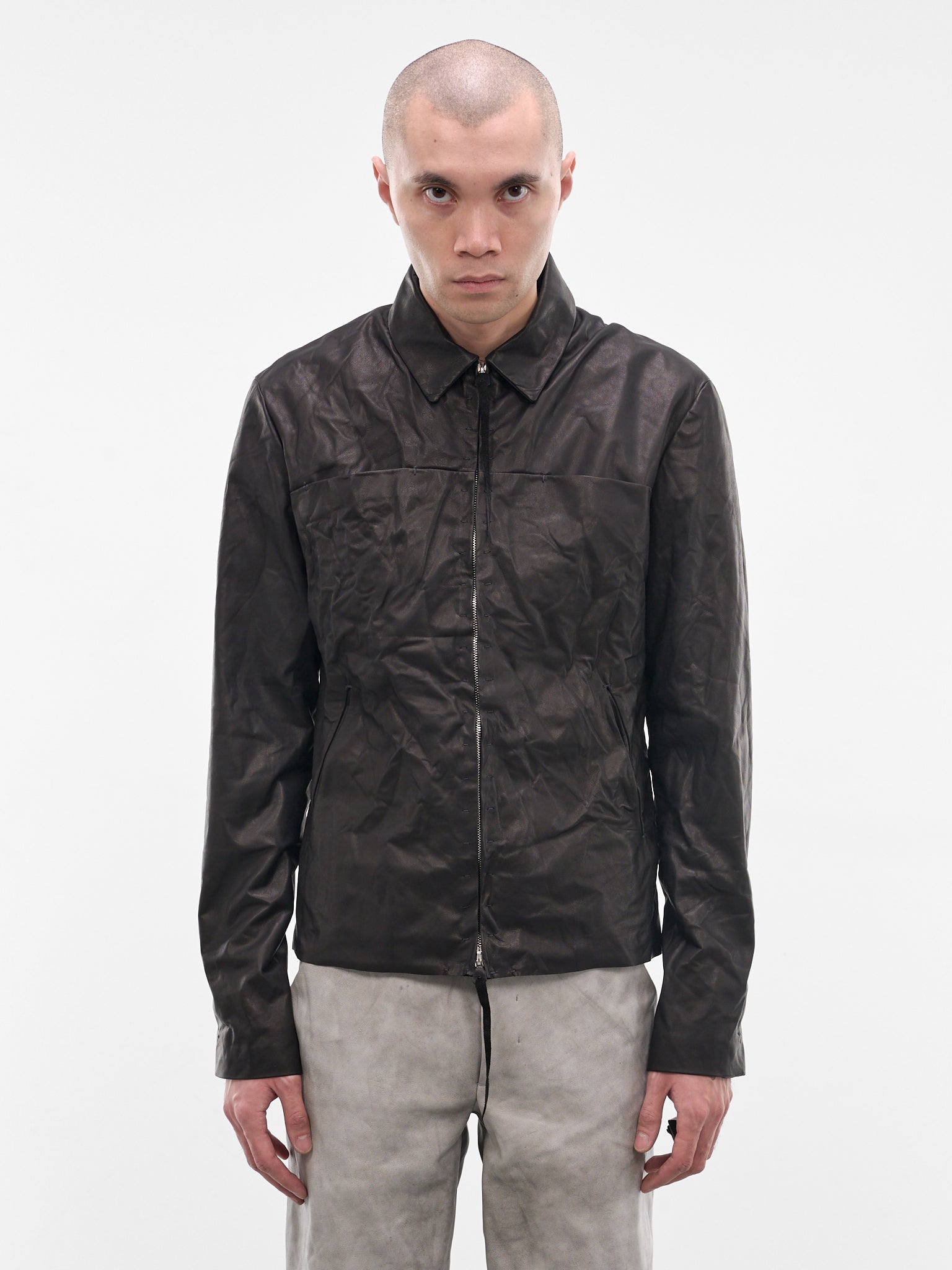 Black Leather Zip Trucker Jacket (J250Z-SY-0-5-BLACK)