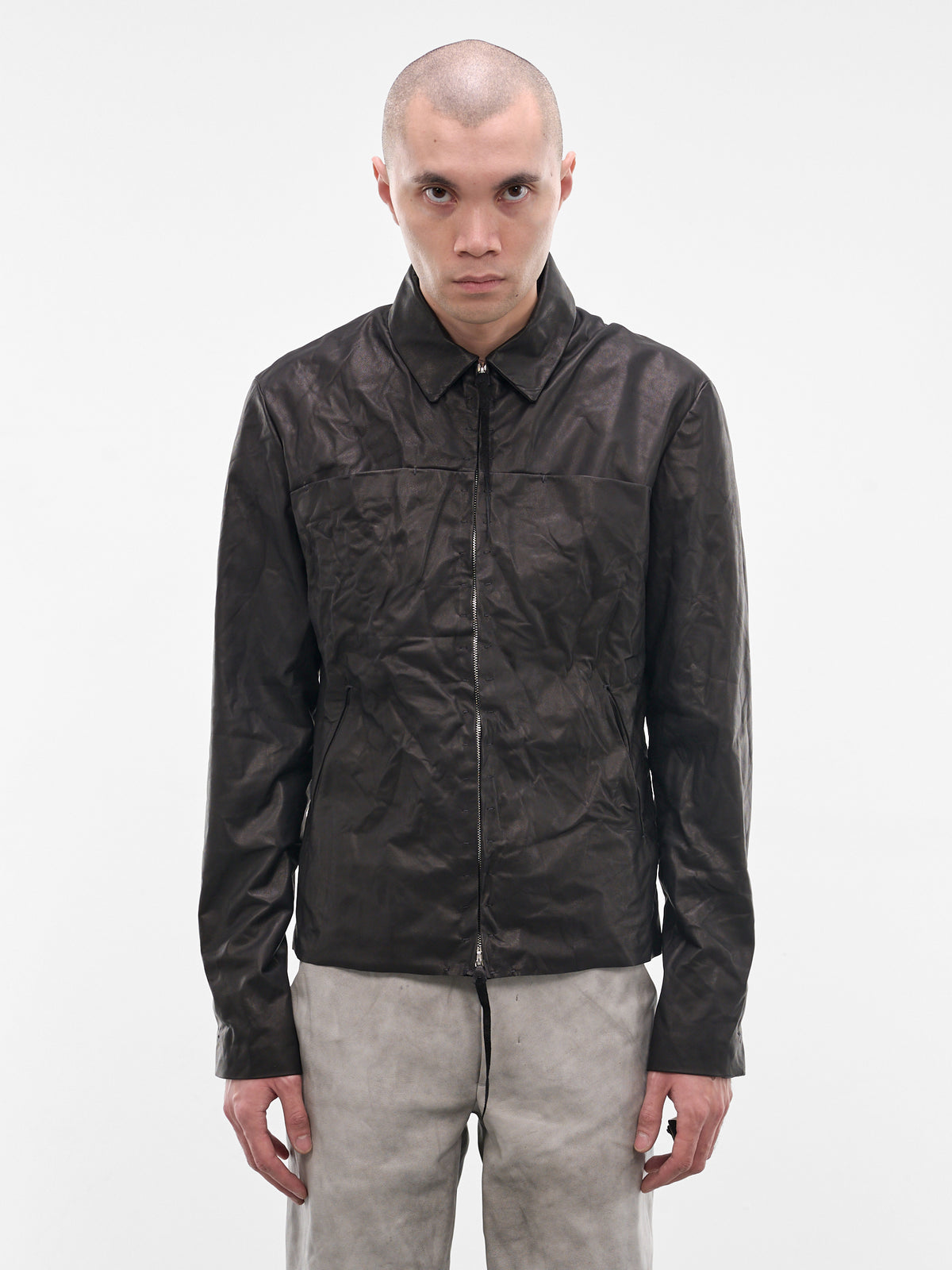 Black Leather Zip Trucker Jacket (J250Z-SY-0-5-BLACK)