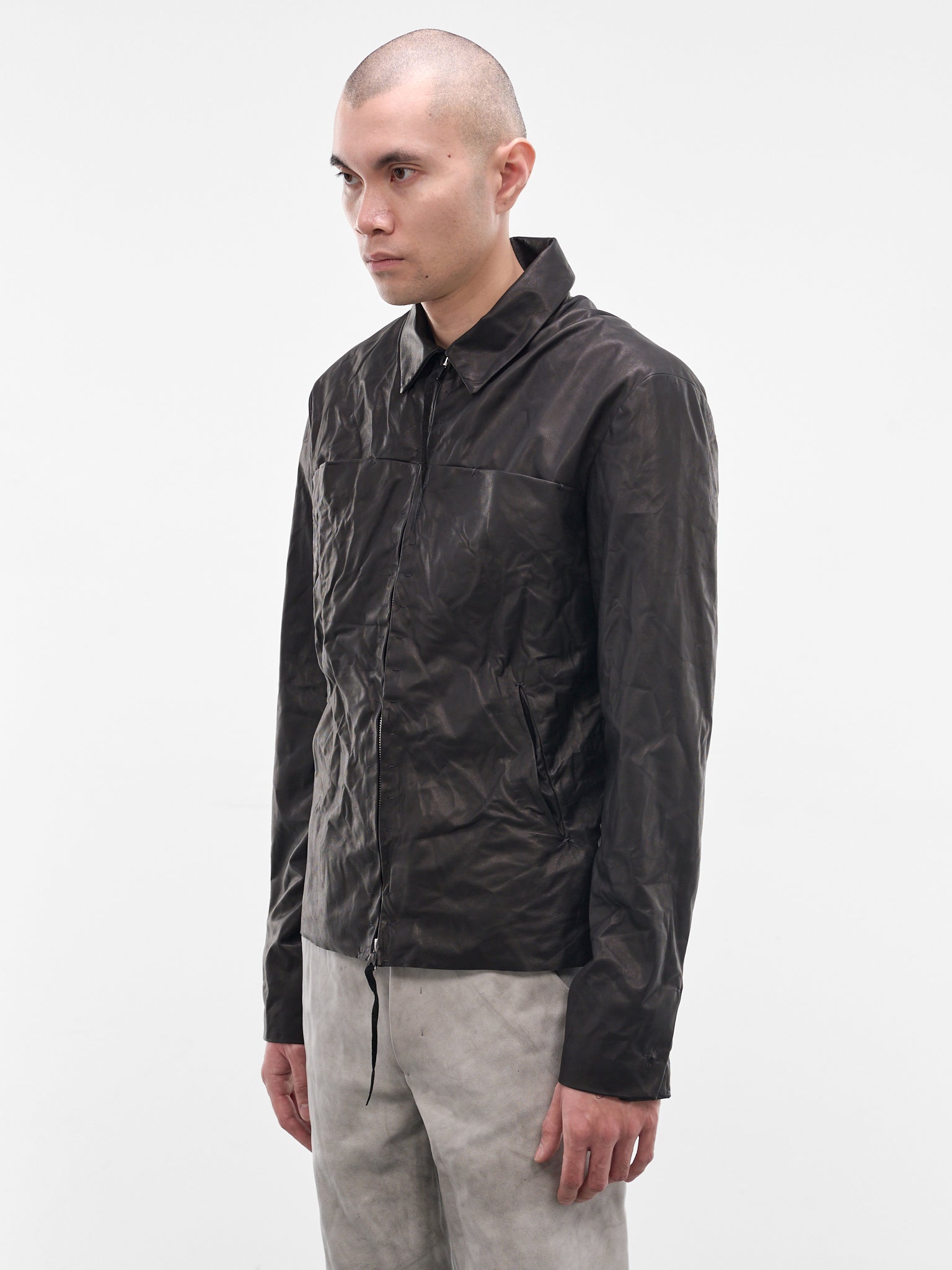 Black Leather Zip Trucker Jacket (J250Z-SY-0-5-BLACK)