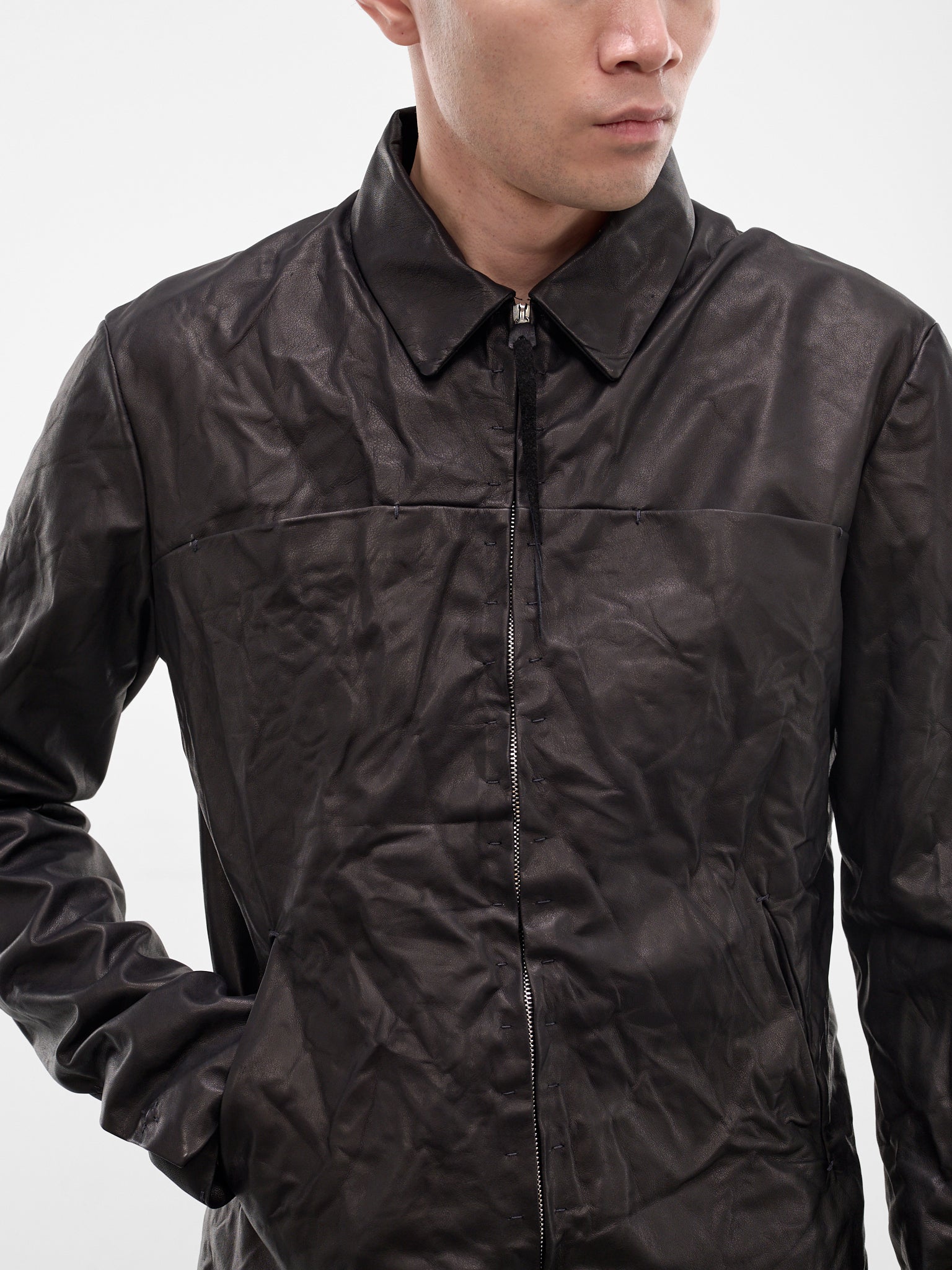 Black Leather Zip Trucker Jacket (J250Z-SY-0-5-BLACK)