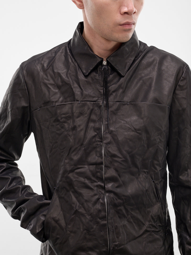 Black Leather Zip Trucker Jacket (J250Z-SY-0-5-BLACK)