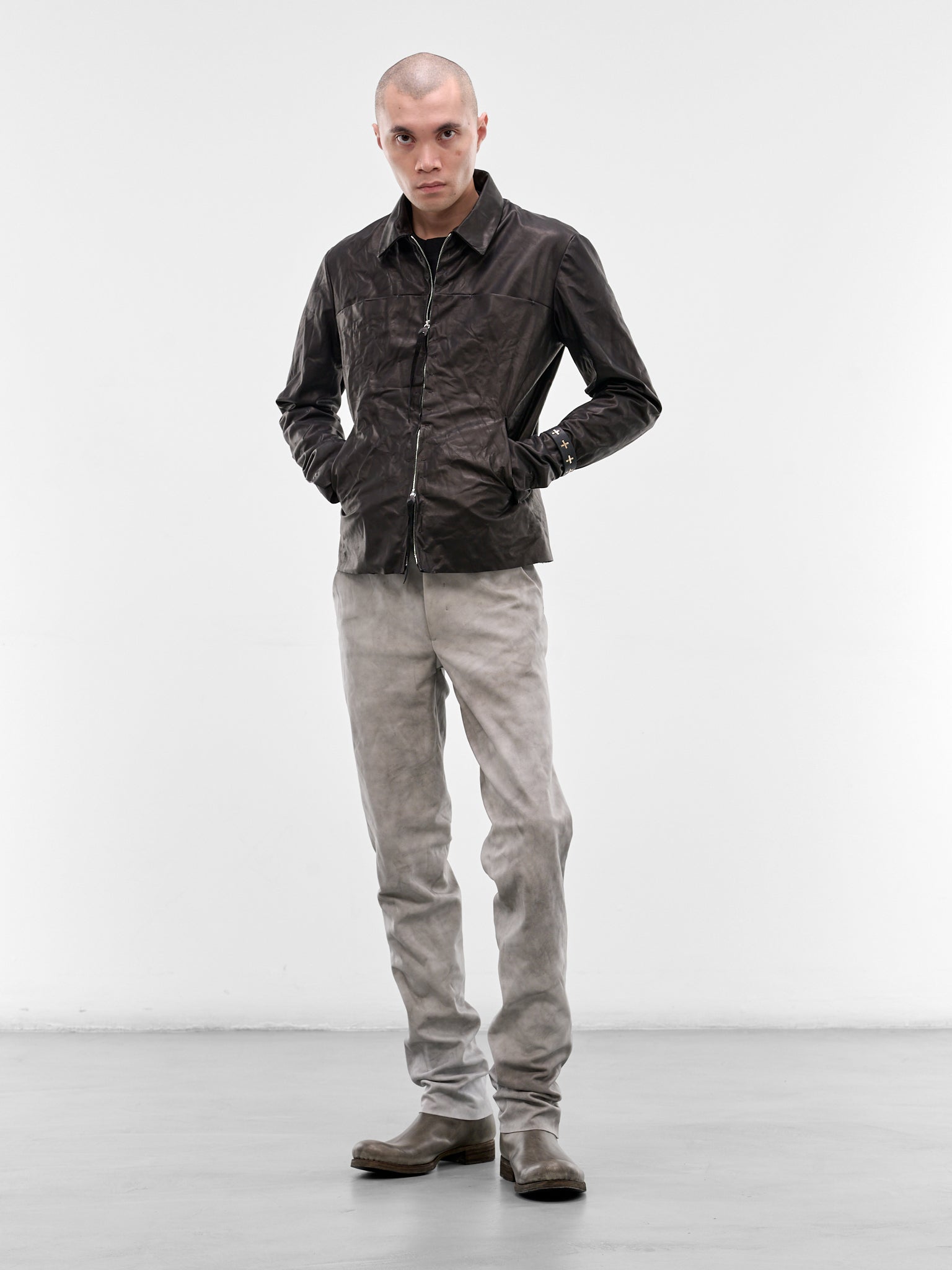 Black Leather Zip Trucker Jacket (J250Z-SY-0-5-BLACK)