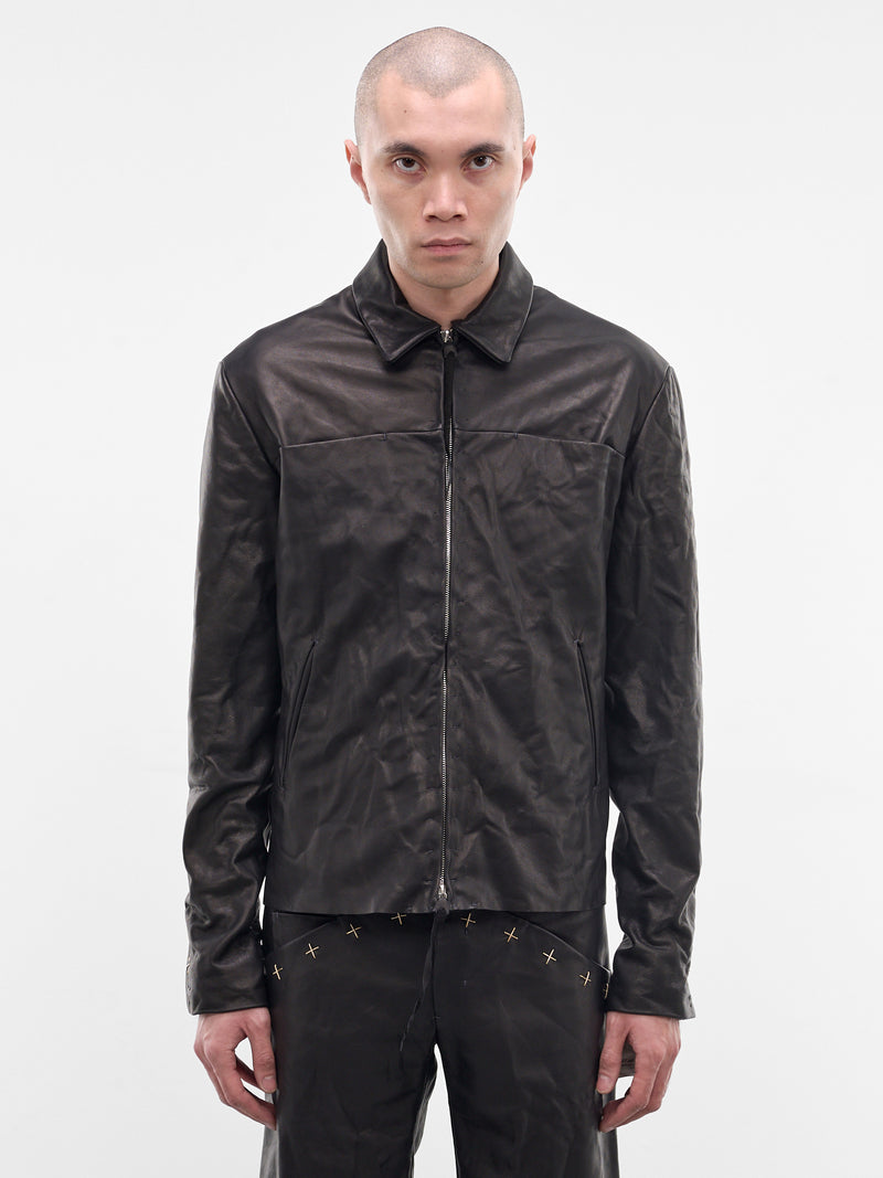 Black Leather Cross Zip Jacket (J250Z+-SY-1-0-BLACK)