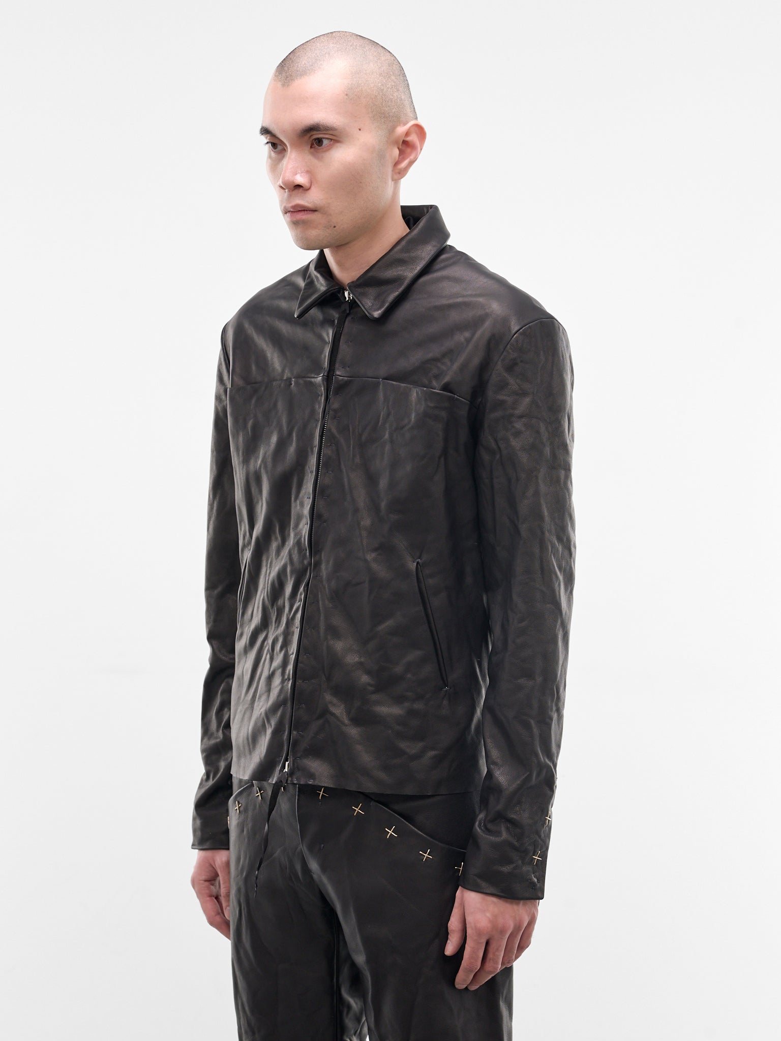 Black Leather Cross Zip Jacket (J250Z+-SY-1-0-BLACK)