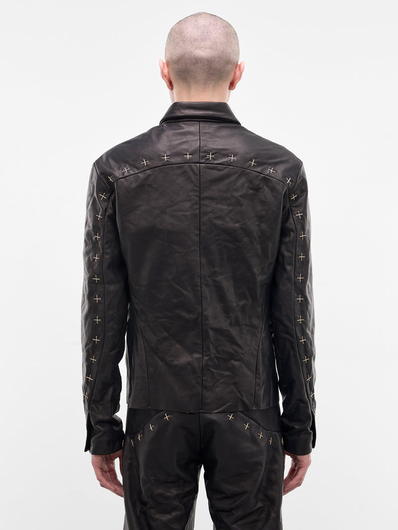 Black Leather Cross Zip Jacket (J250Z+-SY-1-0-BLACK)