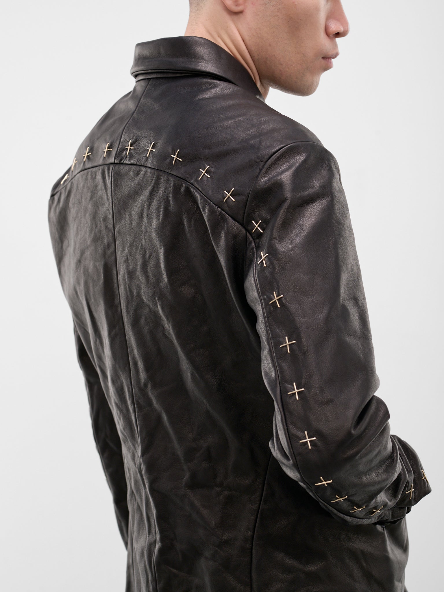 Black Leather Cross Zip Jacket (J250Z+-SY-1-0-BLACK)
