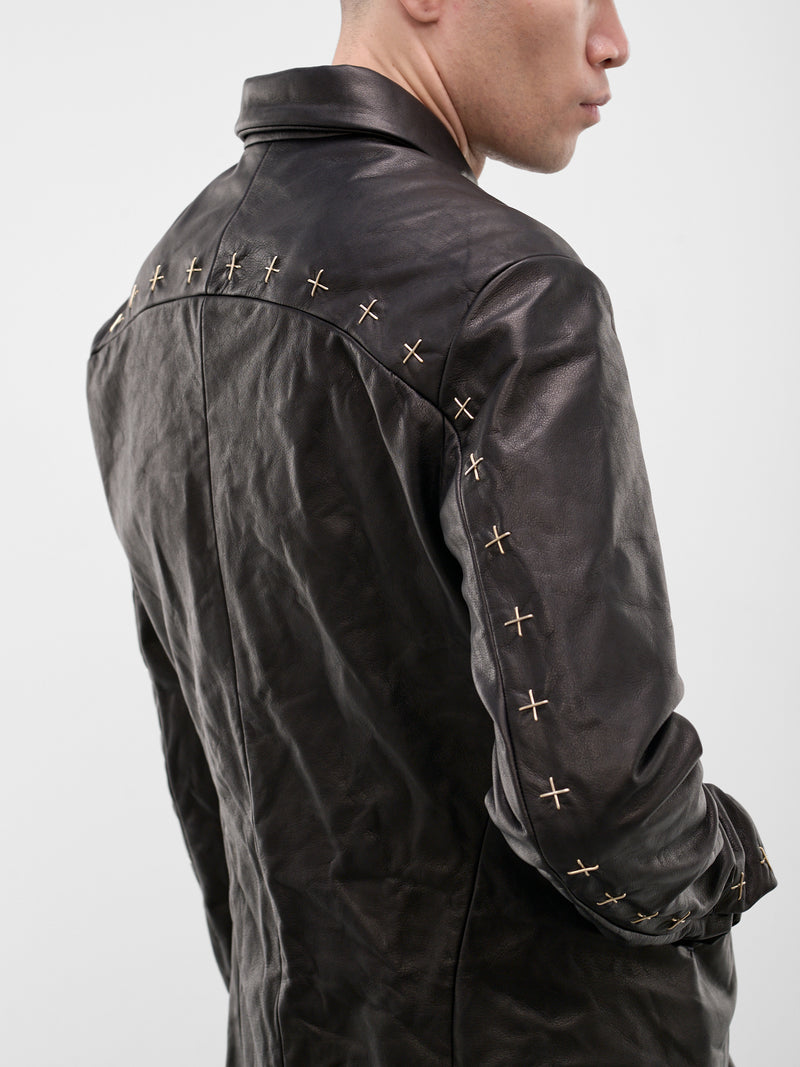 Black Leather Cross Zip Jacket (J250Z+-SY-1-0-BLACK)