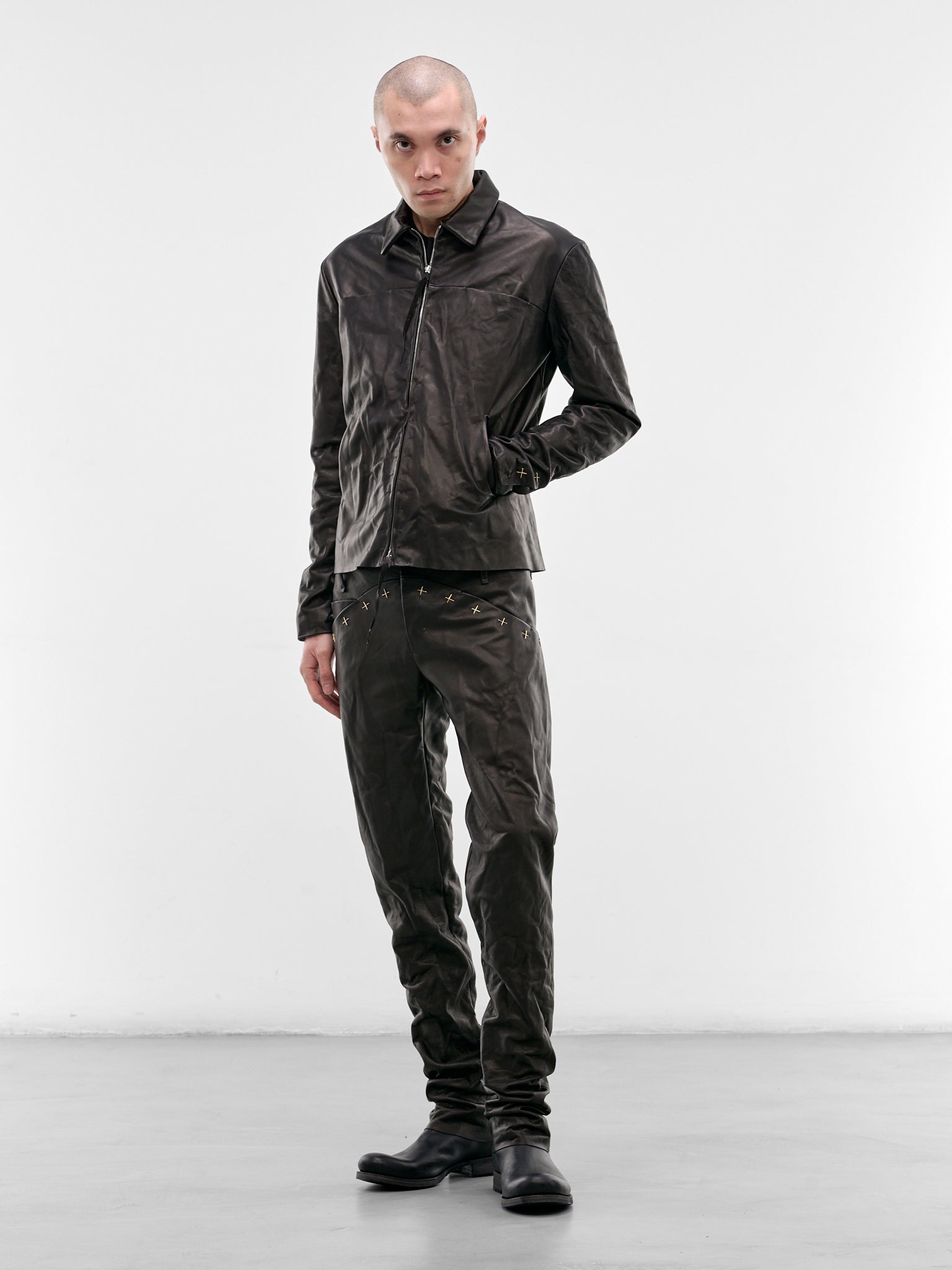 Black Leather Cross Zip Jacket (J250Z+-SY-1-0-BLACK)
