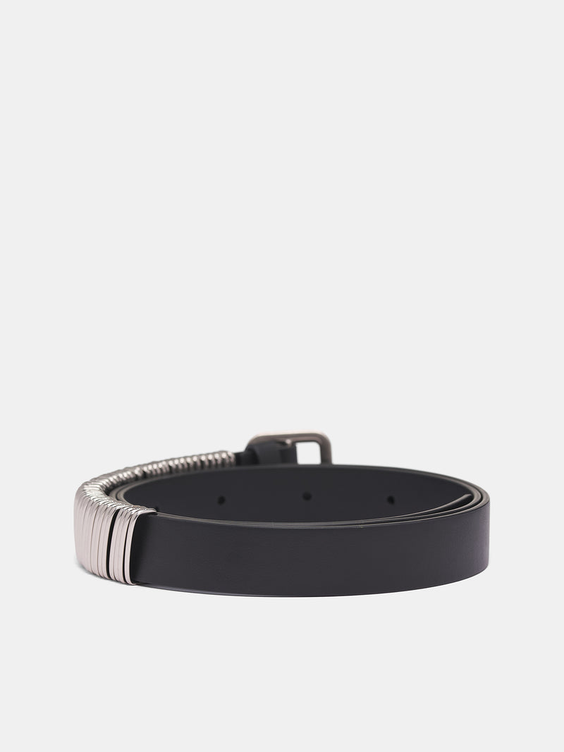 Black Leather Metal Ring Belt (J25TP0010-P7370-BLACK)
