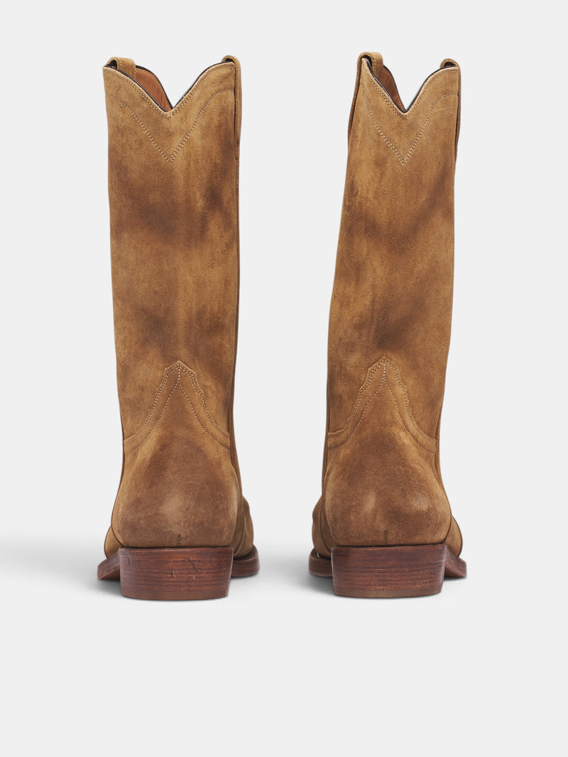 Walnut Suede Leather Cowboy Boots (J32WW0037-P7892-243-WALNUT)