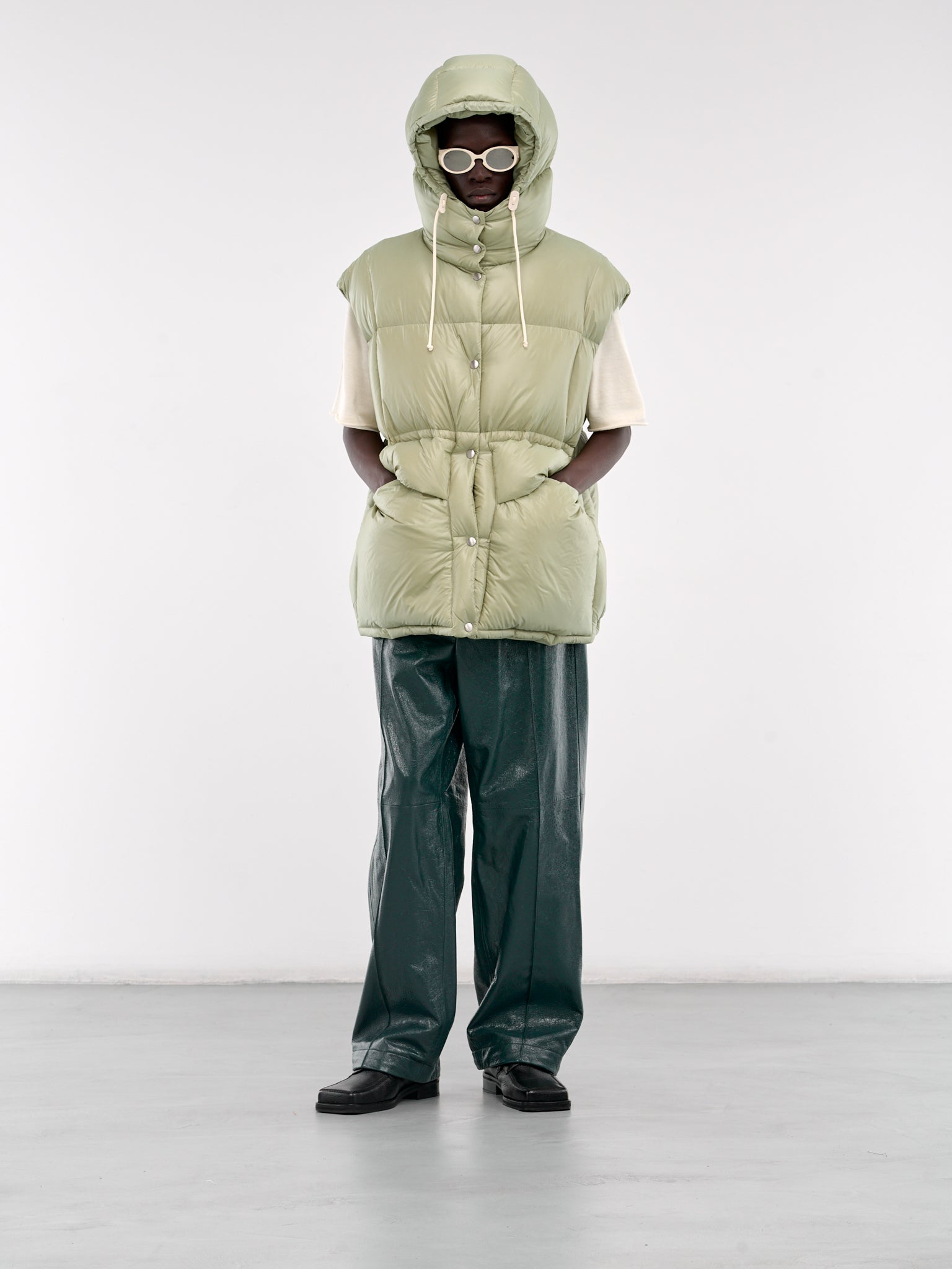 Green leather trousers on sale