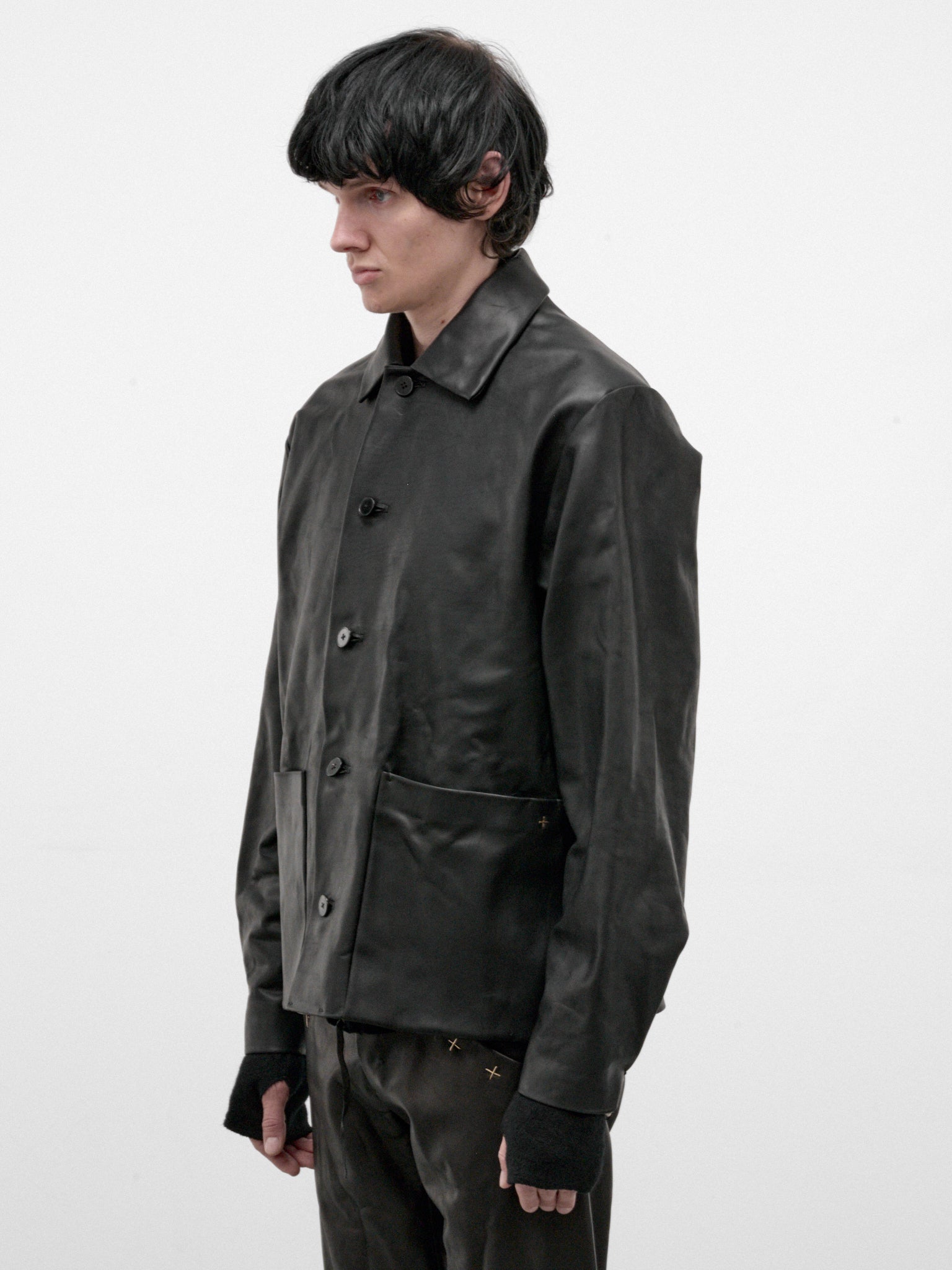 Black Leather Buttoned Jacket (J46-VA-1-0-BLACK)
