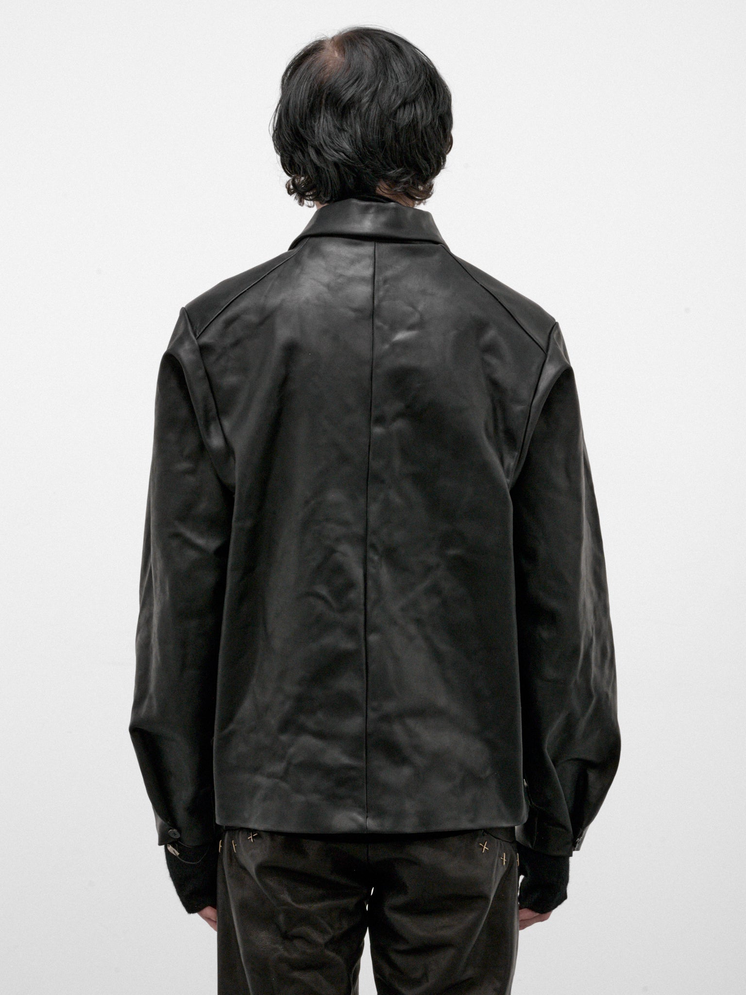 Black Leather Buttoned Jacket (J46-VA-1-0-BLACK)
