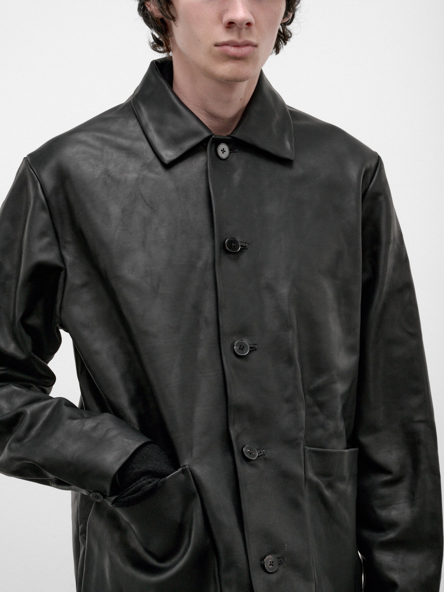 Black Leather Buttoned Jacket (J46-VA-1-0-BLACK)