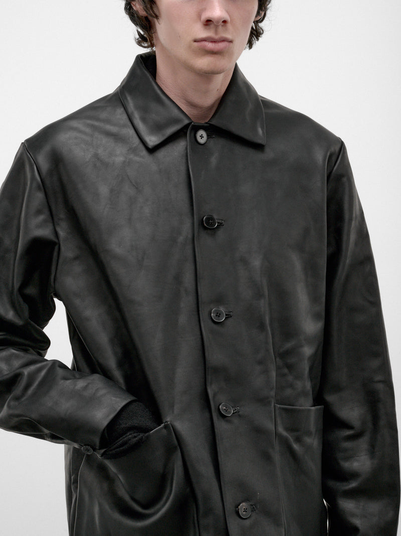 Black Leather Buttoned Jacket (J46-VA-1-0-BLACK)