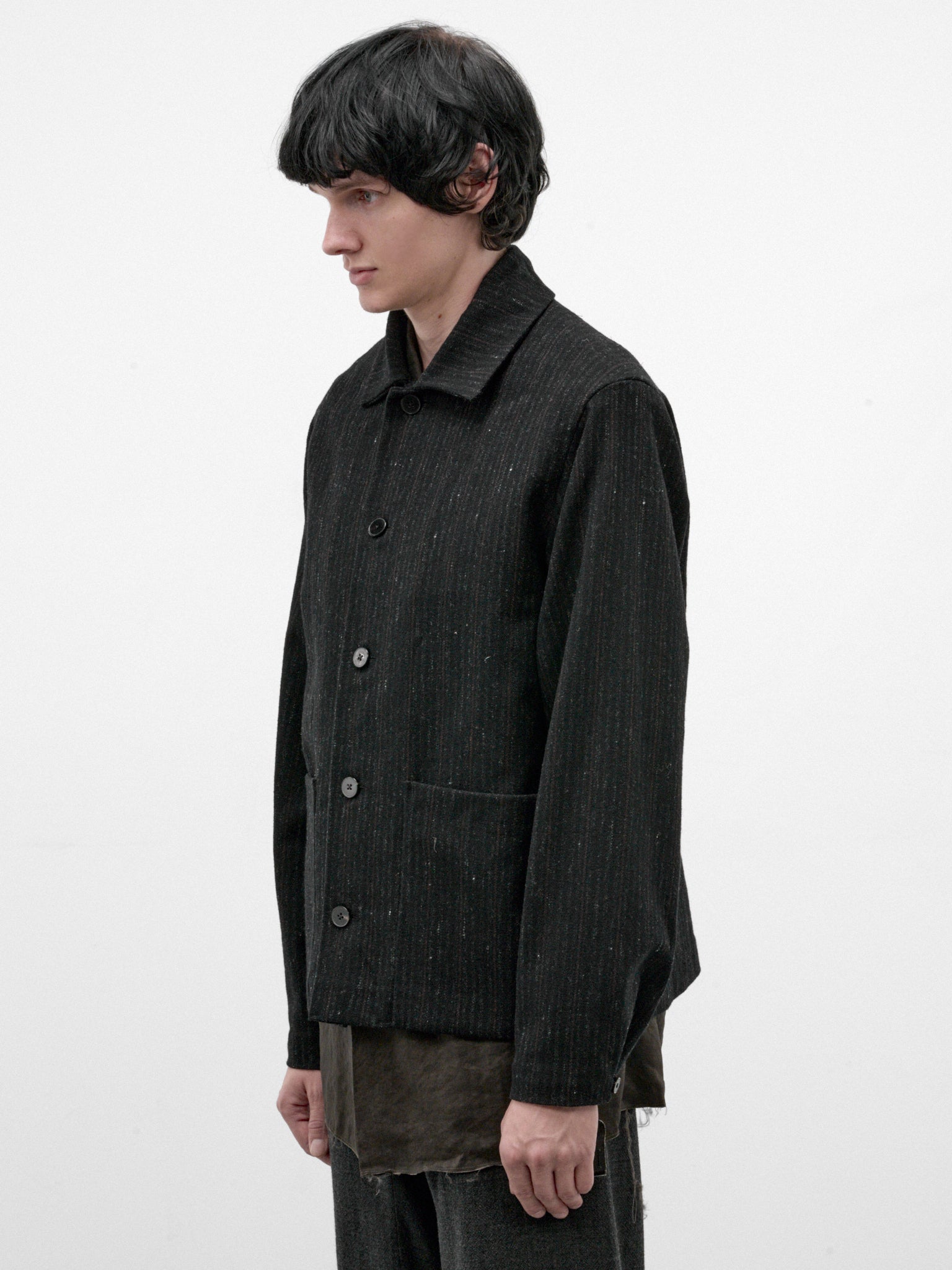 Black Wool-Cotton Buttoned Jacket (J46-WCSP-BLACK)