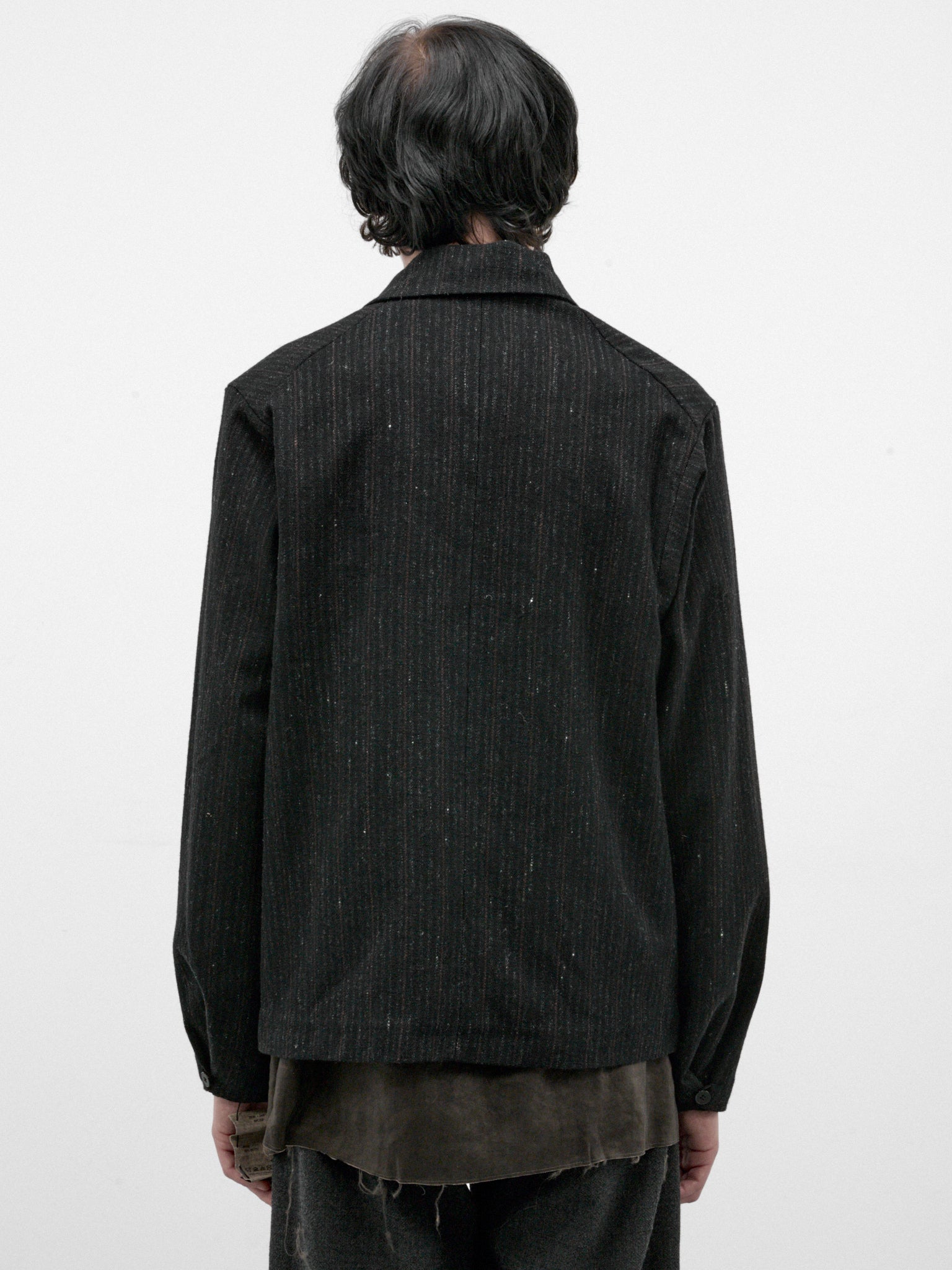Black Wool-Cotton Buttoned Jacket (J46-WCSP-BLACK)