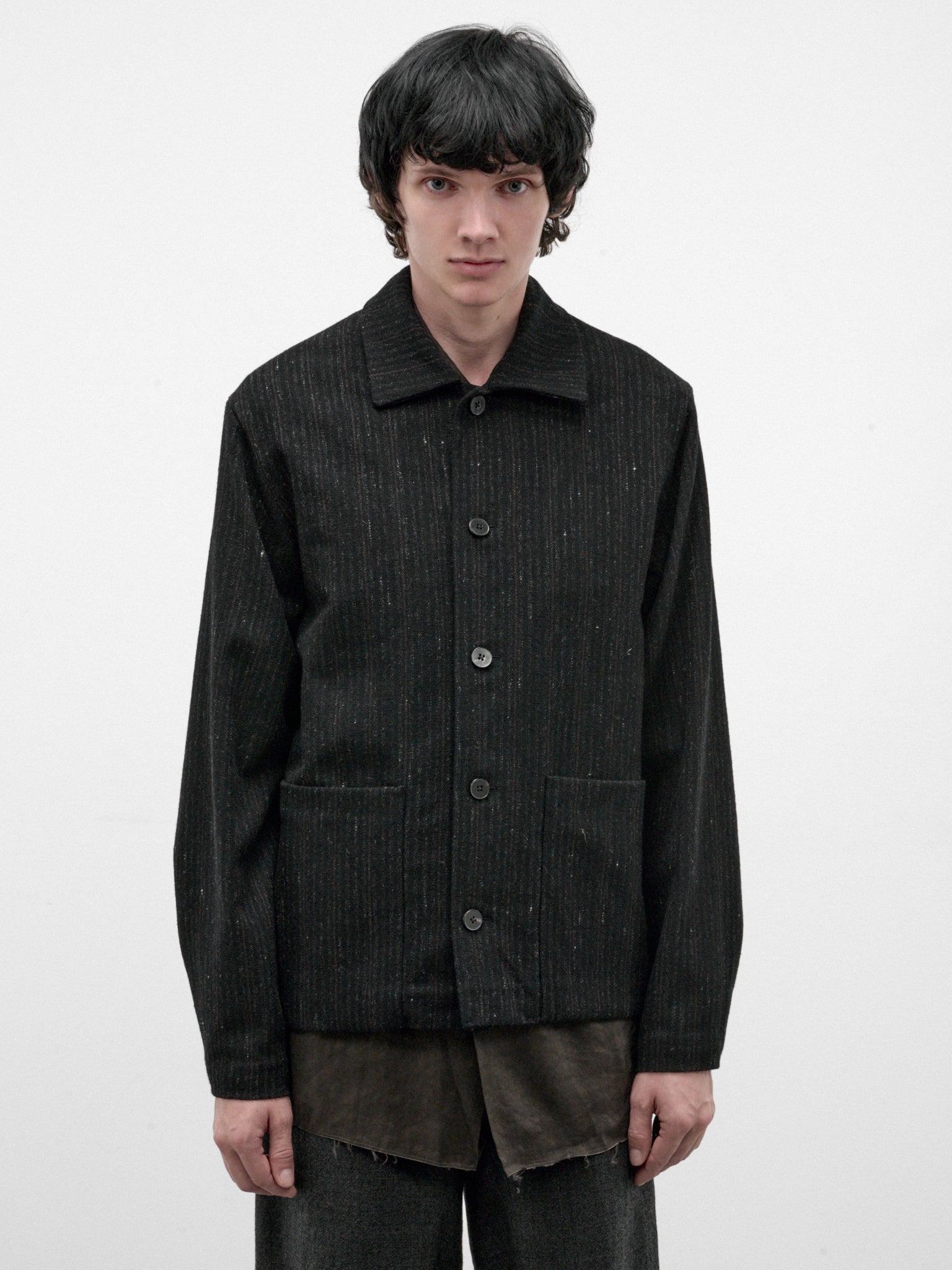Black Wool-Cotton Buttoned Jacket (J46-WCSP-BLACK)