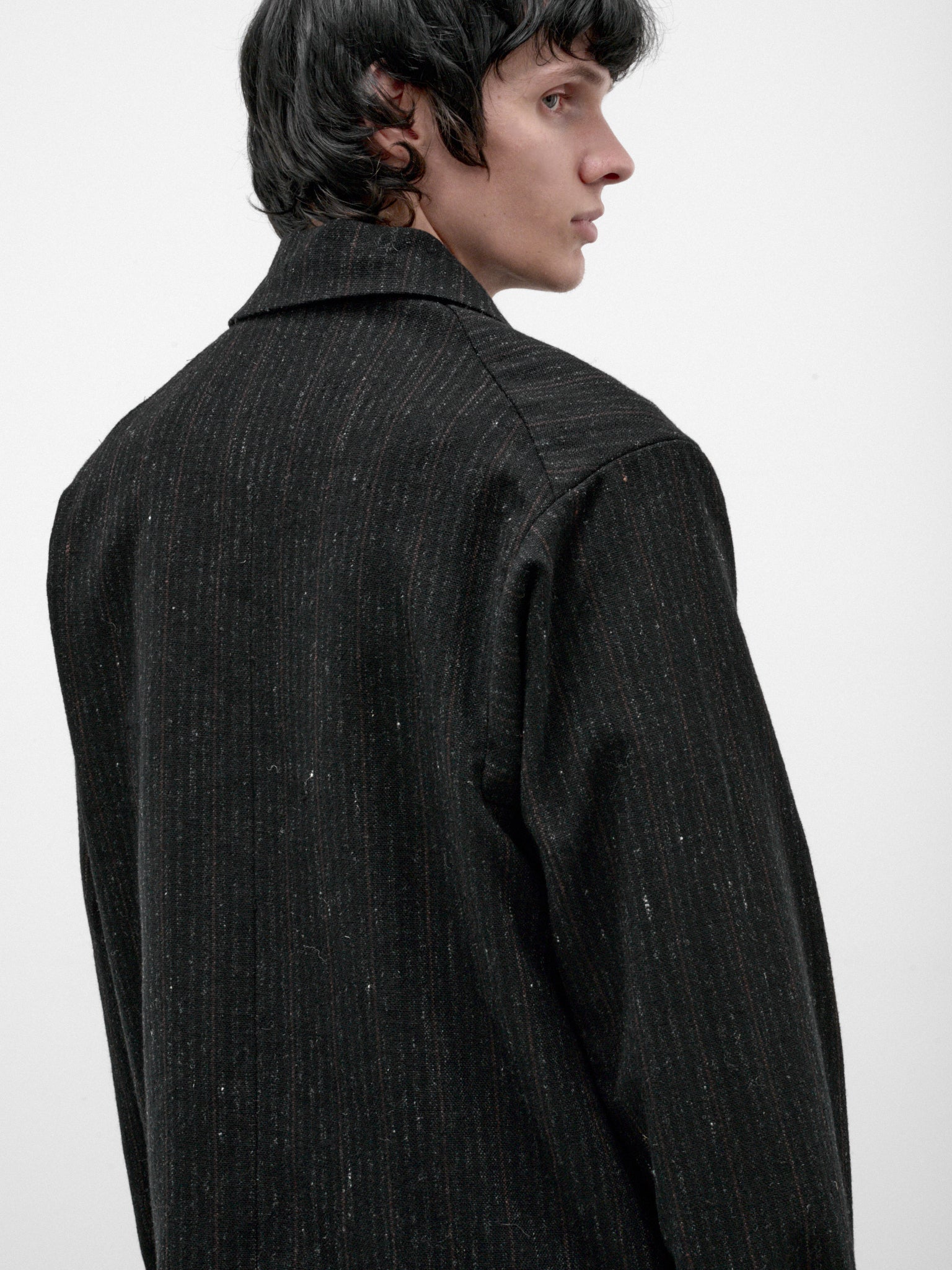 Black Wool-Cotton Buttoned Jacket (J46-WCSP-BLACK)