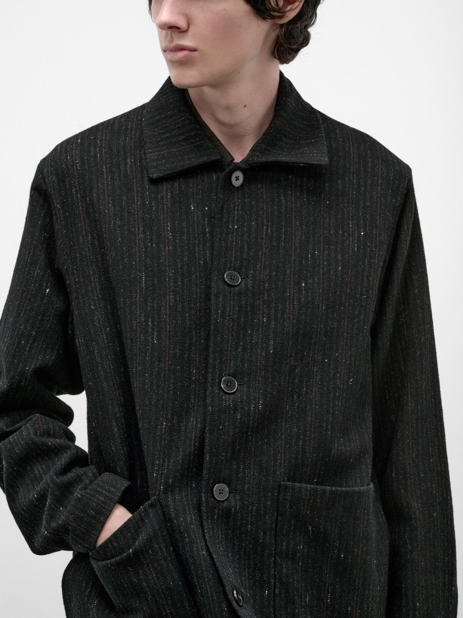 Black Wool-Cotton Buttoned Jacket (J46-WCSP-BLACK)