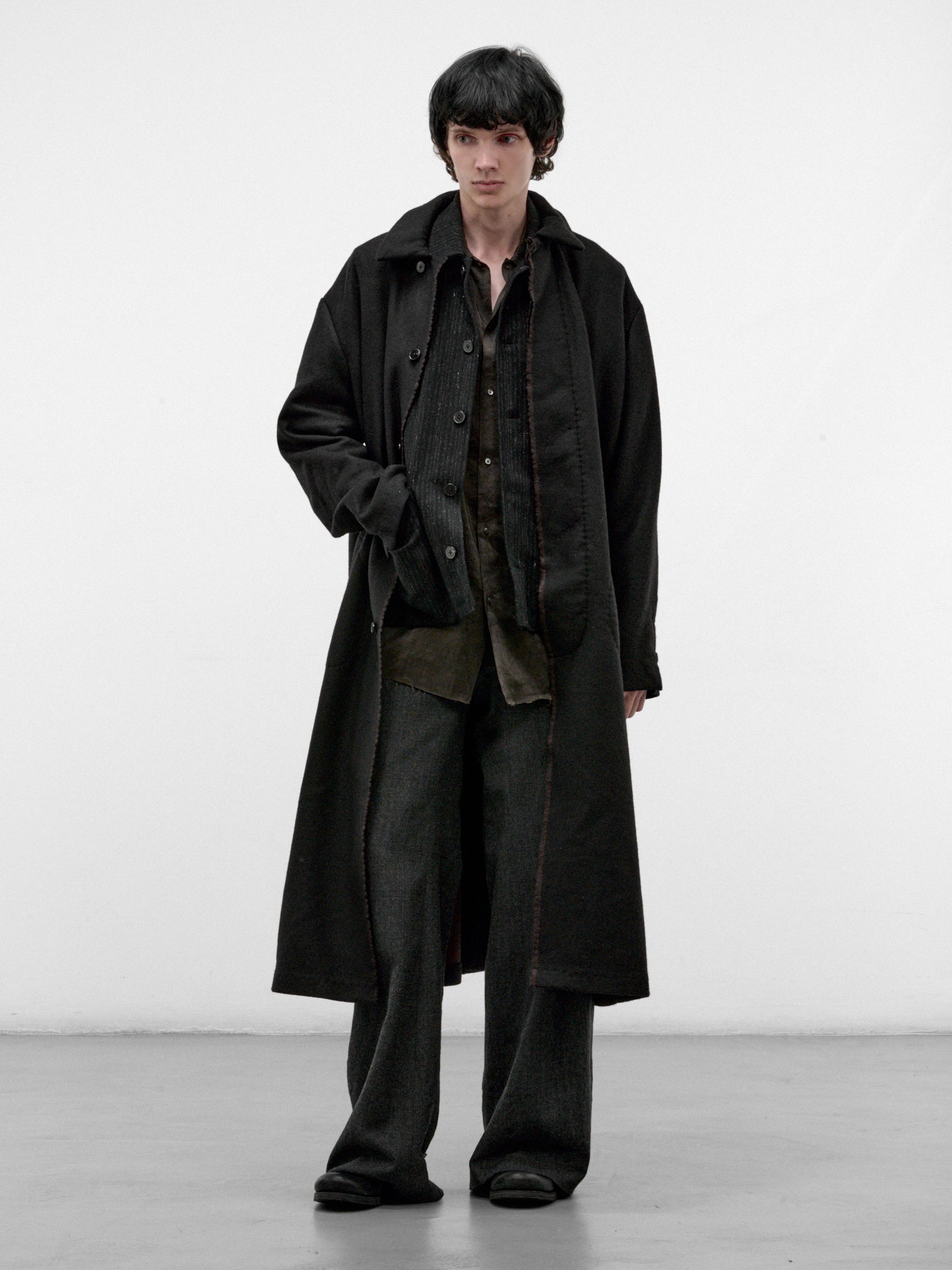 Black Wool Long Buttoned Coat (C221E-WPP-BLACK-BROWN)