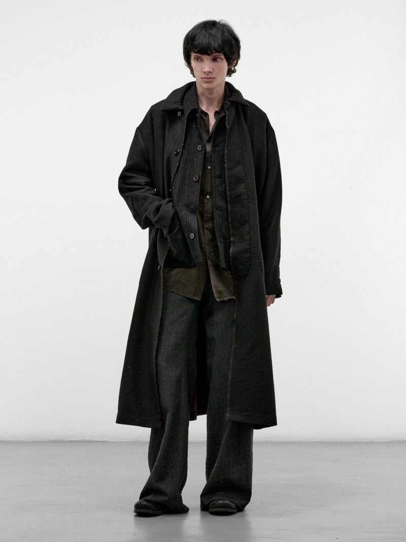 Black Wool Long Buttoned Coat (C221E-WPP-BLACK-BROWN)