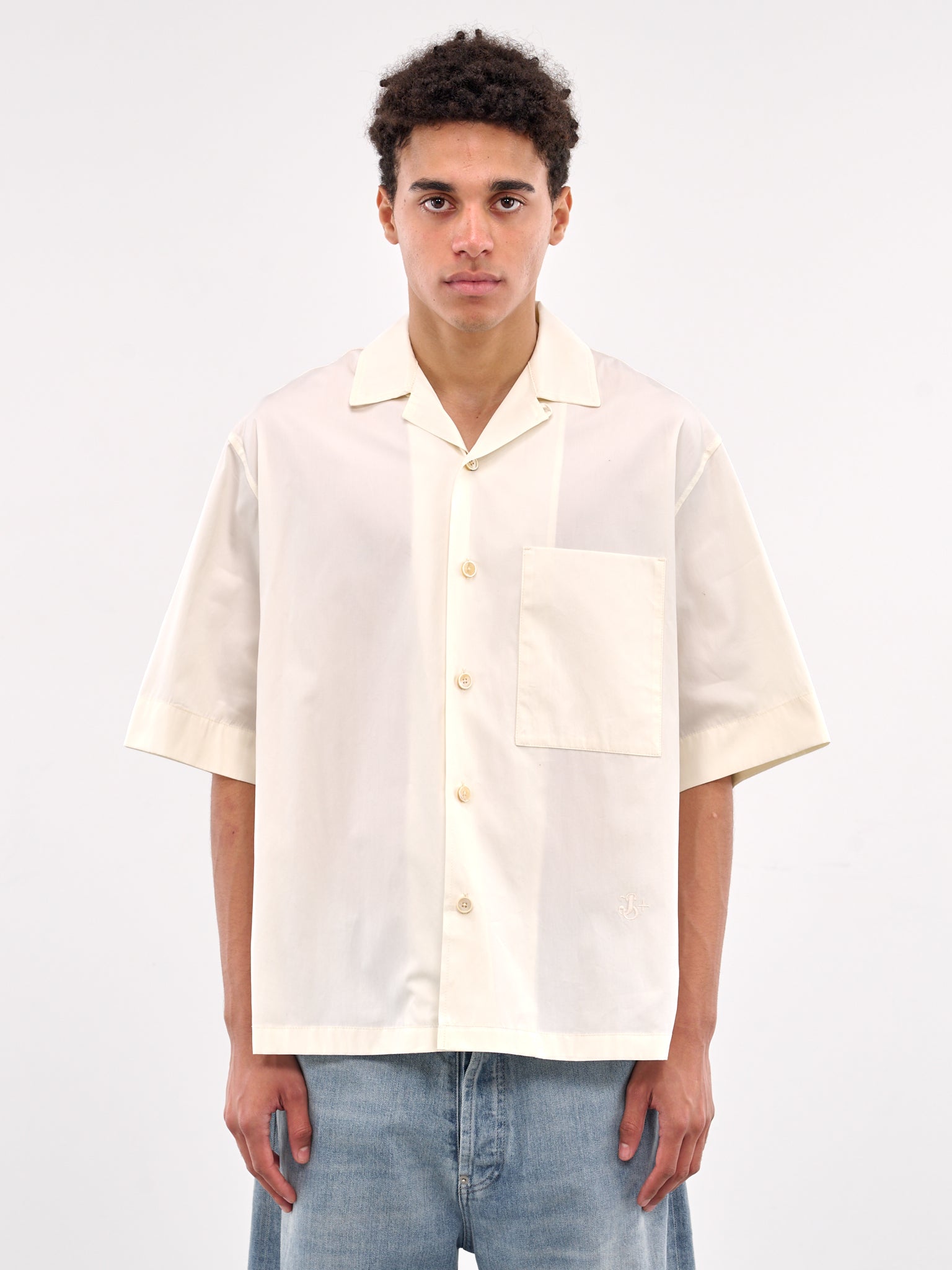 White Poplin Short Sleeve Shirt (J47DL0166-J45292-OFF-WHITE)