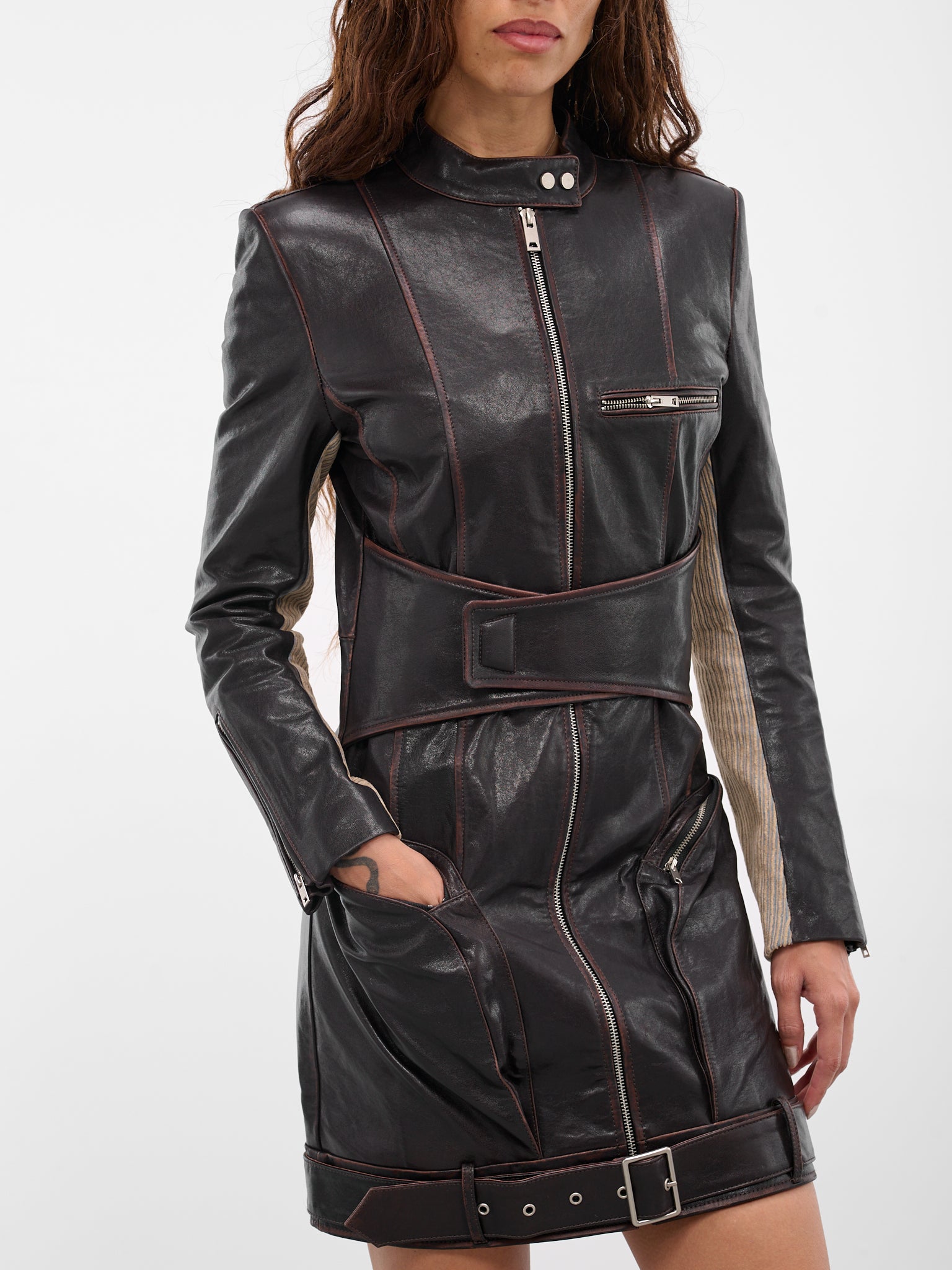 Black Leather Jacket Mini Dress (JA-02-BLACK)