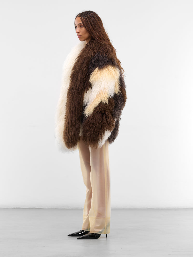 Brown Oversized Patchwork Shearling Jacket (JA-04-PATHWORK-MULTI)