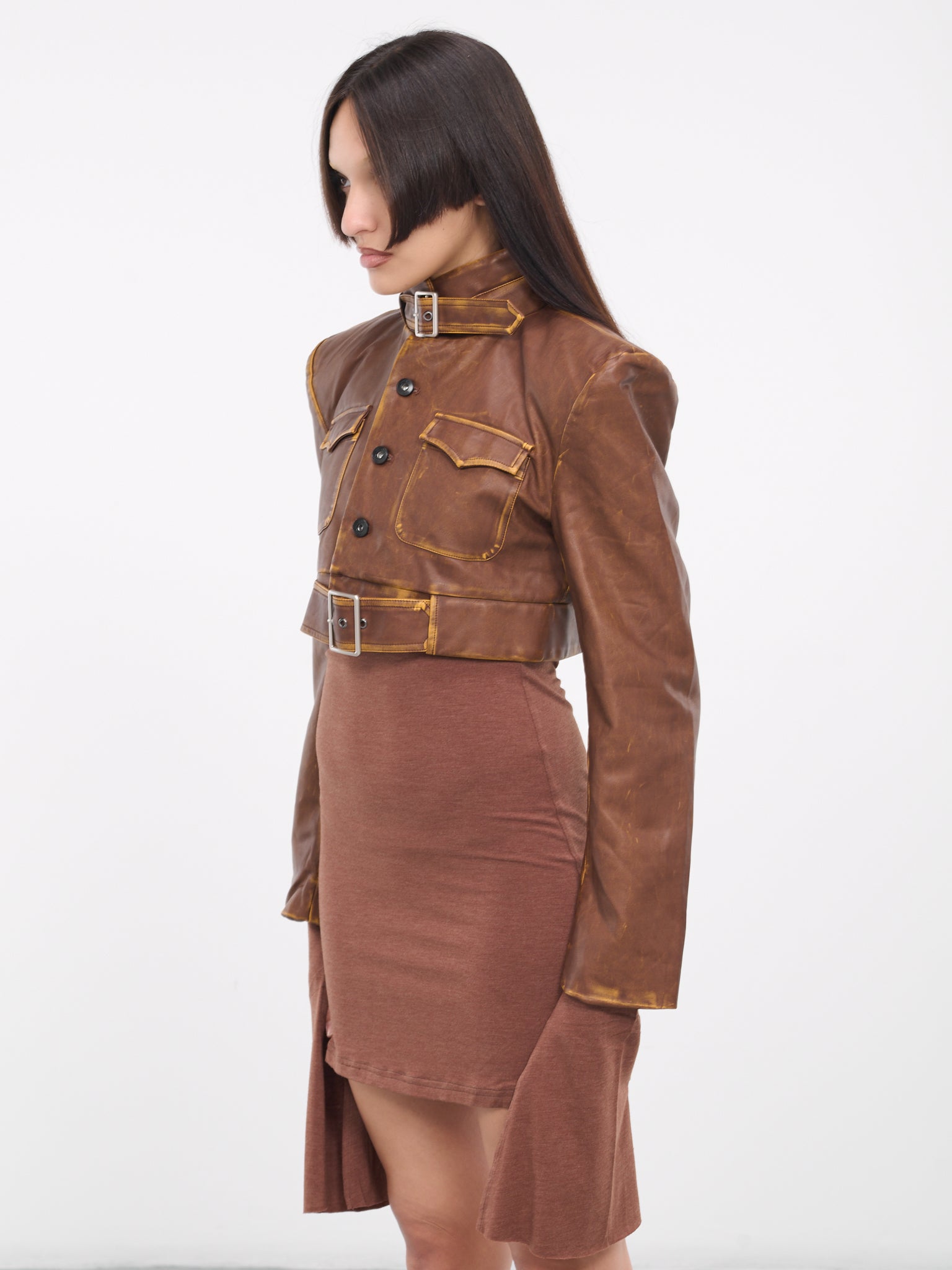 Cropped Faux Leather Jacket (JA-07-FUR-BROWN)