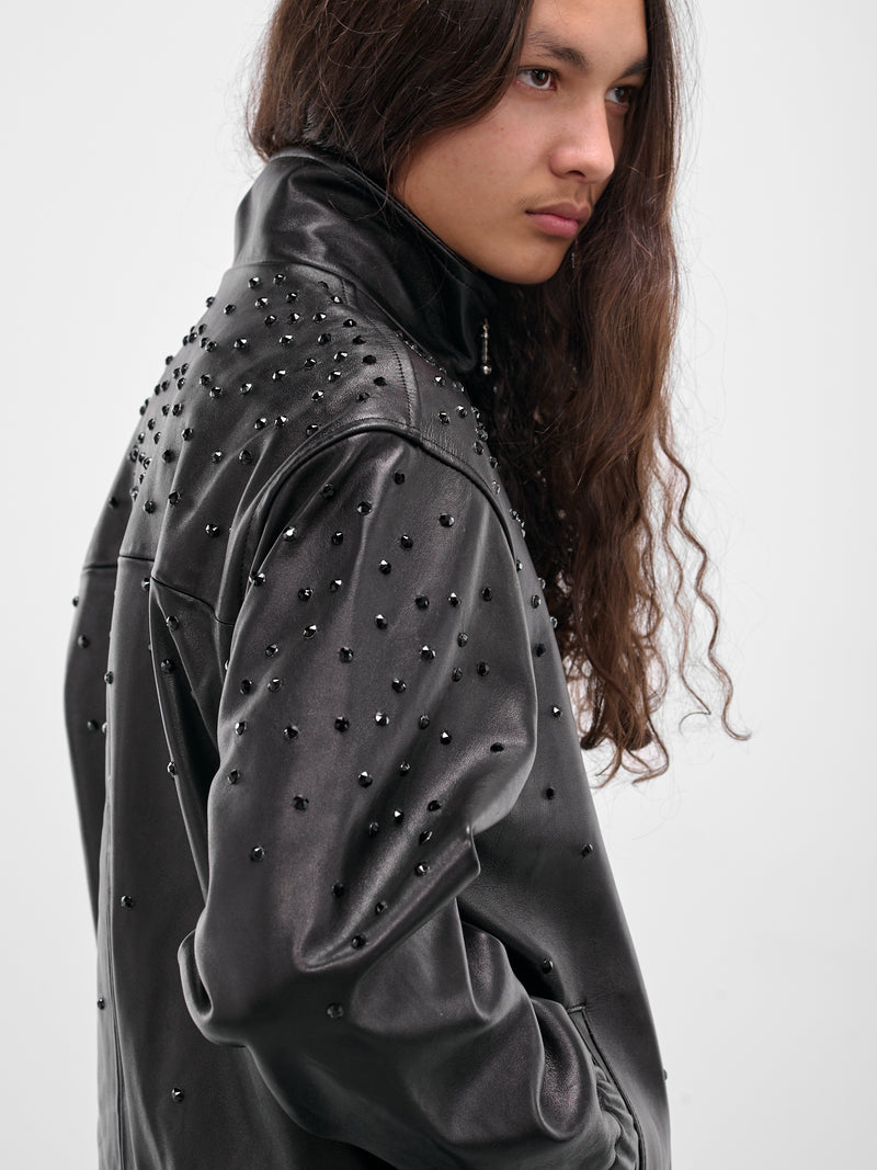 Black Swarovski Lamb Leather Jacket (JA11LRP-LE62-BLACK-W-SWAROVSKI)