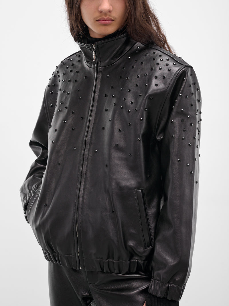 Black Swarovski Lamb Leather Jacket (JA11LRP-LE62-BLACK-W-SWAROVSKI)