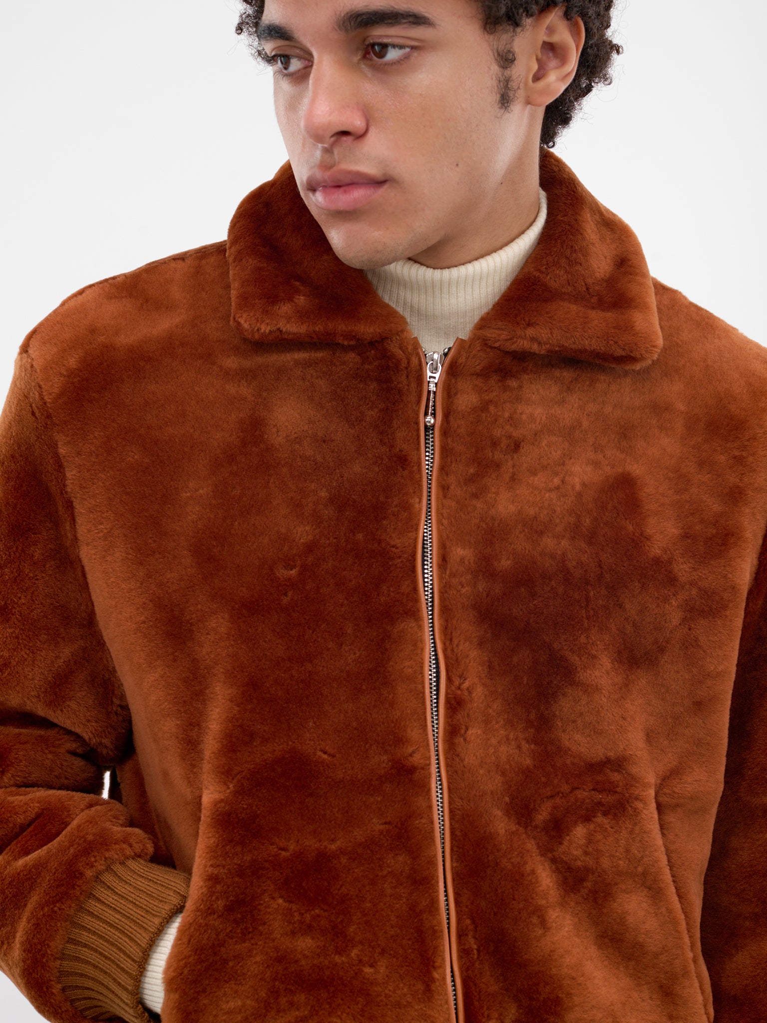 Rust Shearling Leather Zip Jacket (JA14S-SHEARLING-JACKET-RUST)