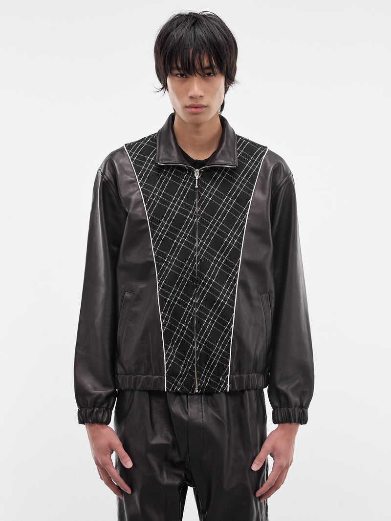 Black Leather & Wool Zip Jacket (JA85L-LE64-BLACK-CHECK)