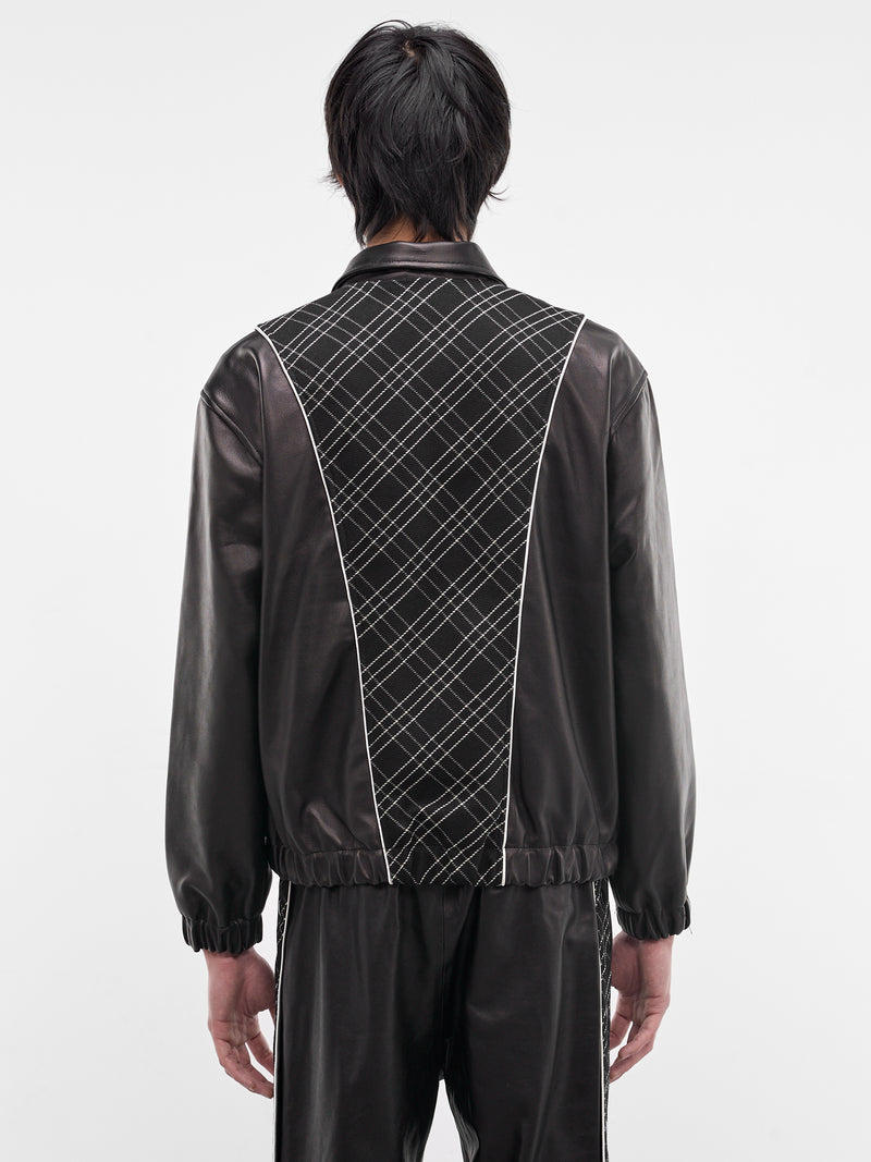 Black Leather & Wool Zip Jacket (JA85L-LE64-BLACK-CHECK)