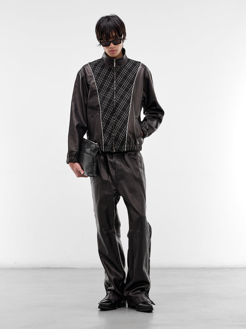 Black Leather & Wool Warm-Up Pants (PT37L-LE64-BLACK-CHECK)