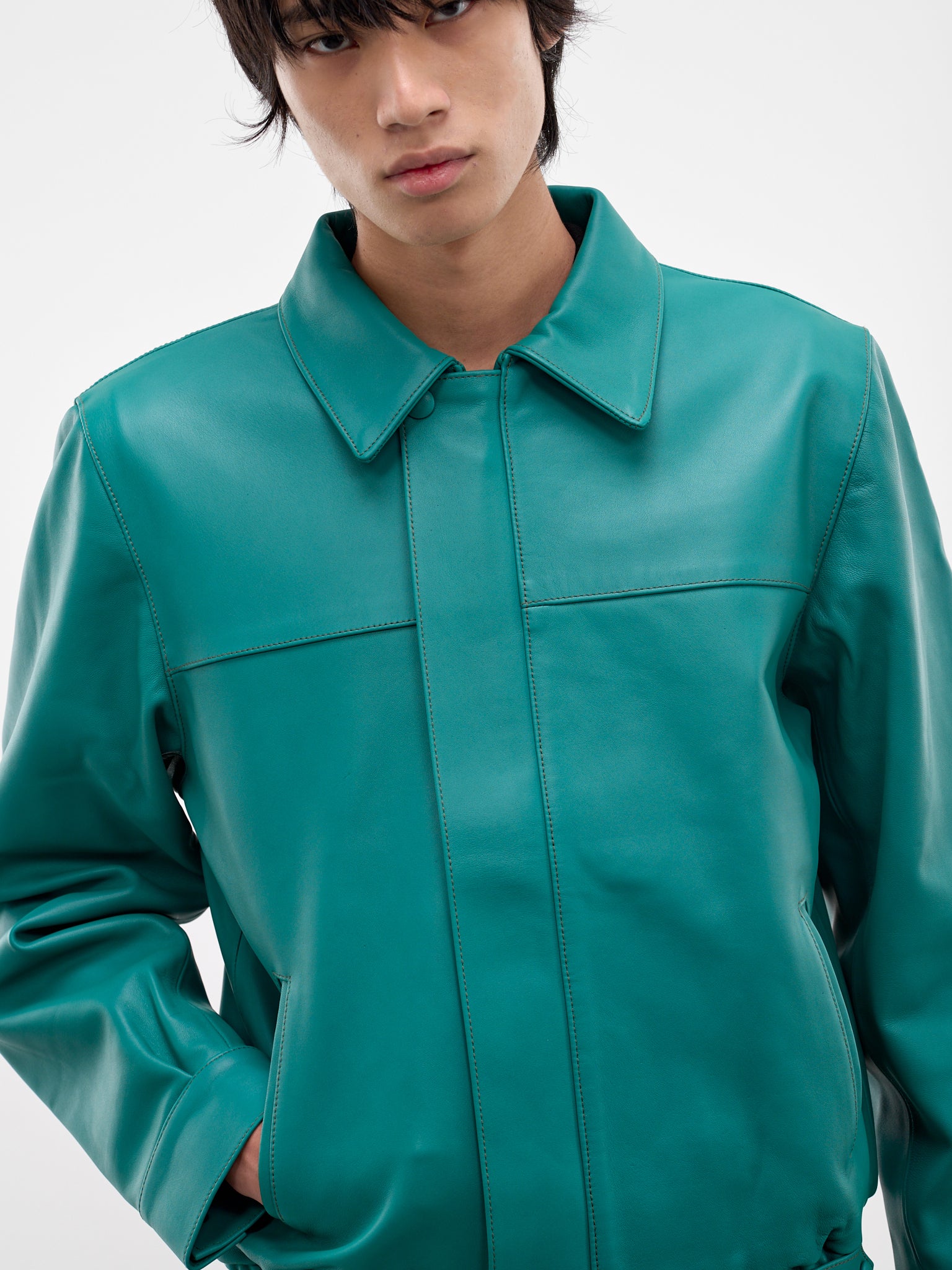Green Lamb Leather Bomber Jacket (JA86L-LE67-JADE-GREEN)