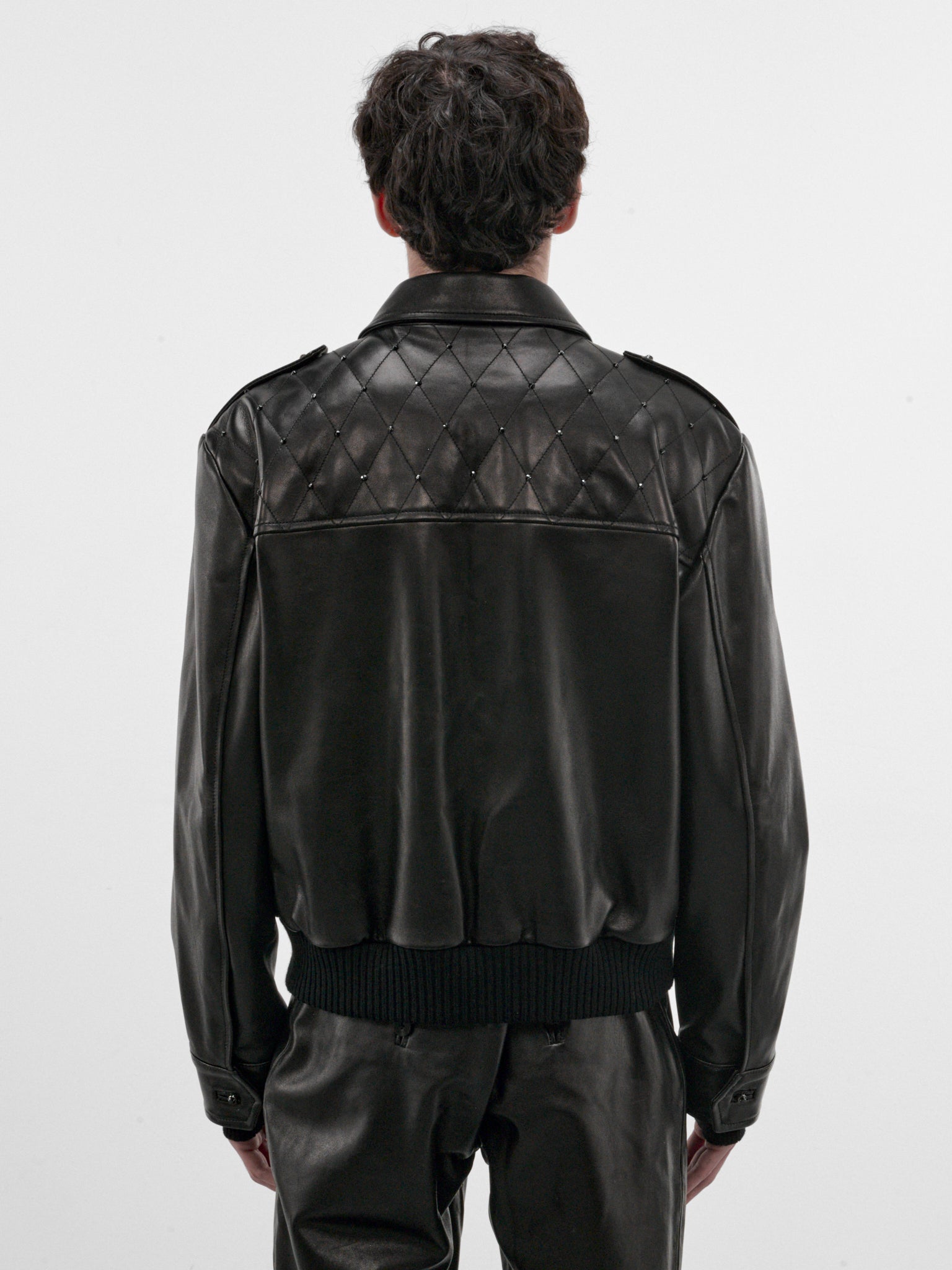 Black Crystal Leather Military Bomber (JA96LS-BLACK)