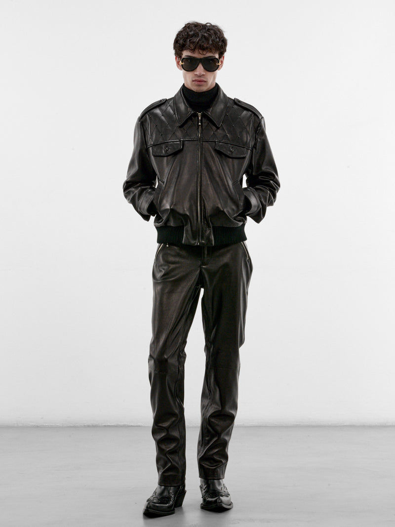 Black Crystal Leather Military Bomber (JA96LS-BLACK)