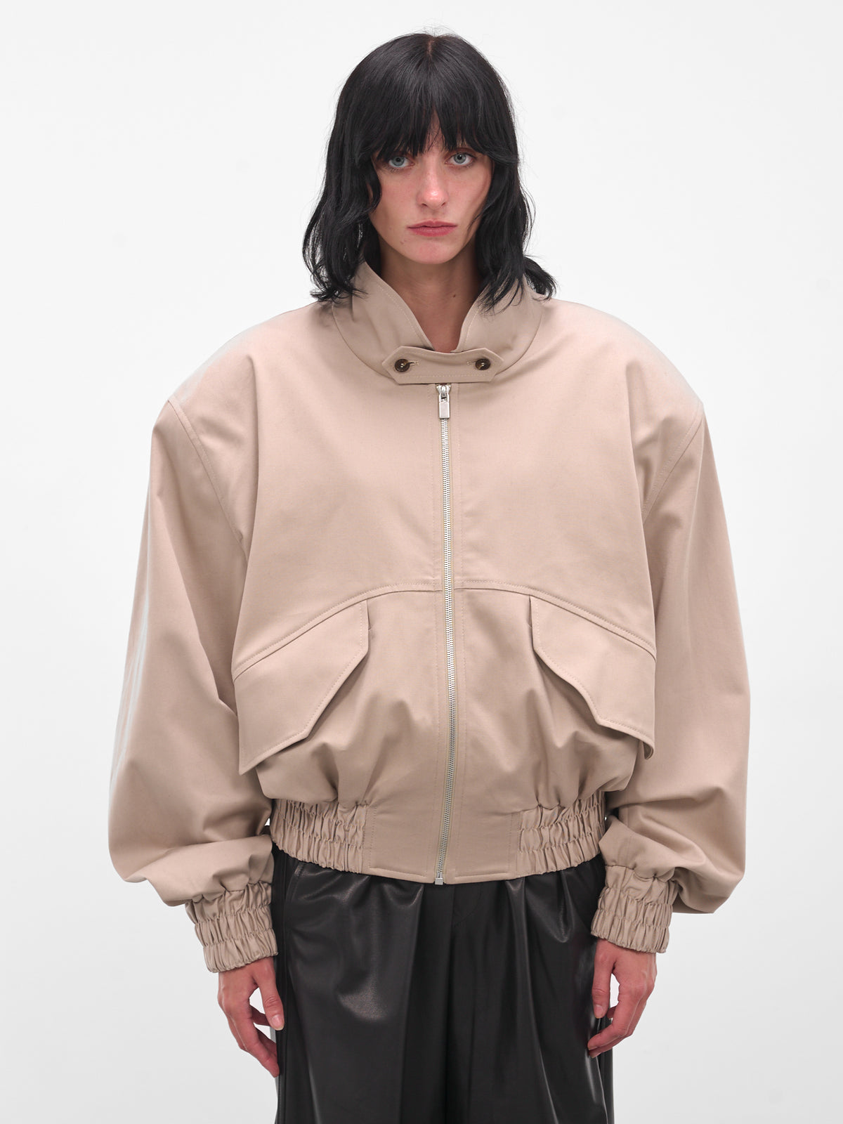 Beige Oversized Highneck Crop Bomber (JACKET-04-BEIGE)