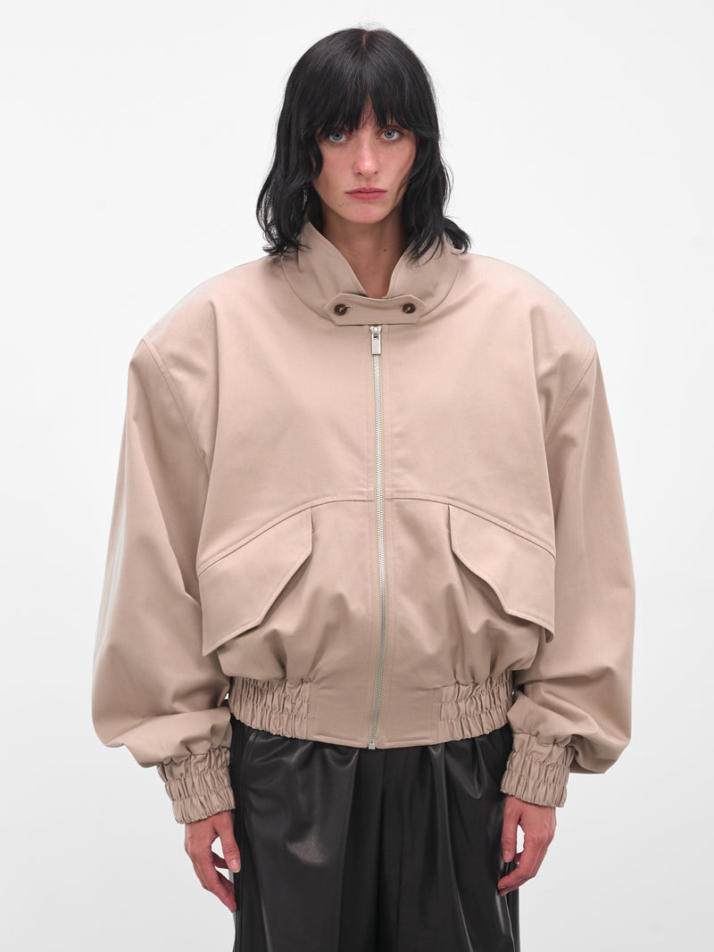 Beige Oversized Highneck Crop Bomber (JACKET-04-BEIGE)