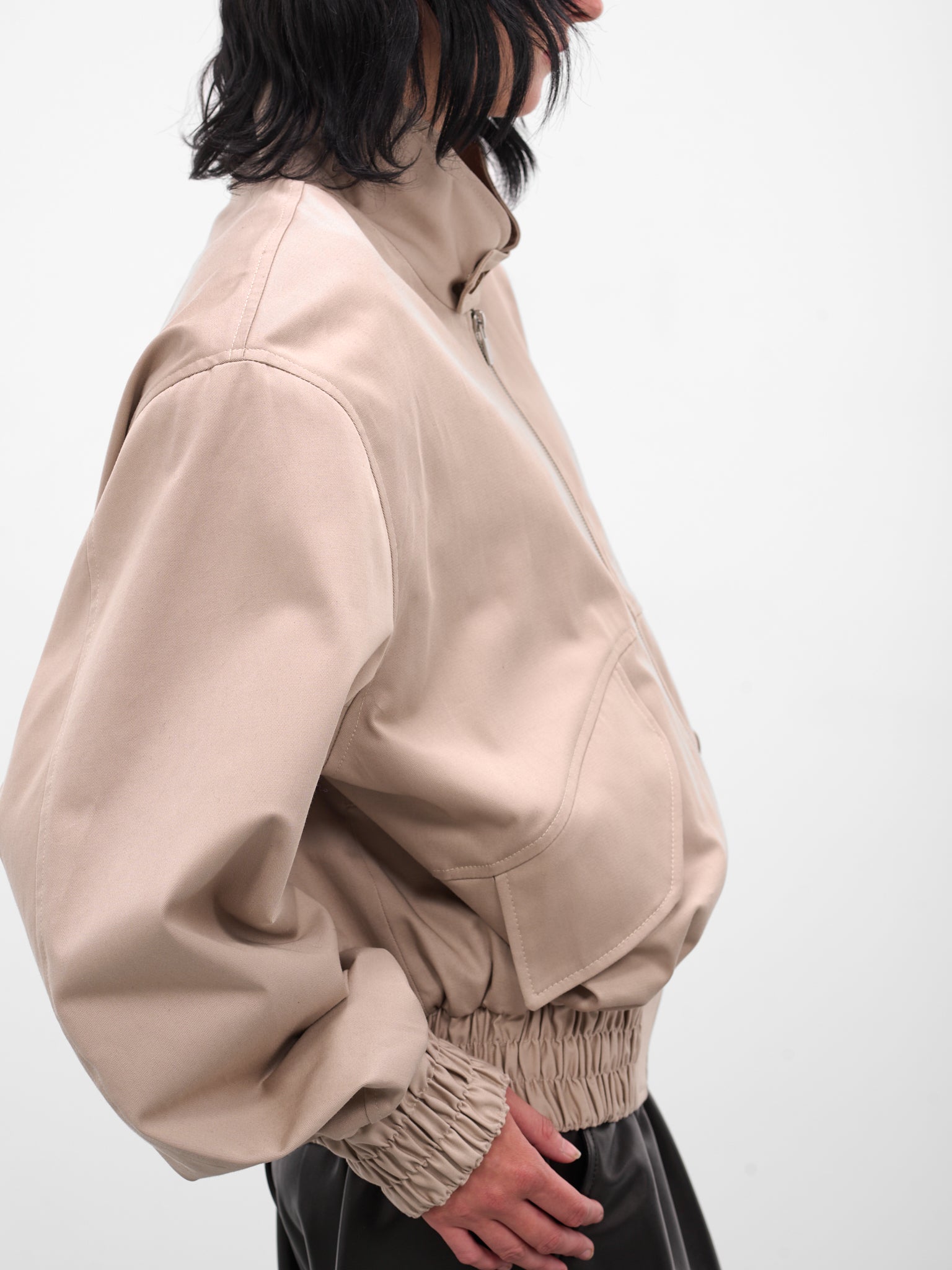 Beige Oversized Highneck Crop Bomber (JACKET-04-BEIGE)