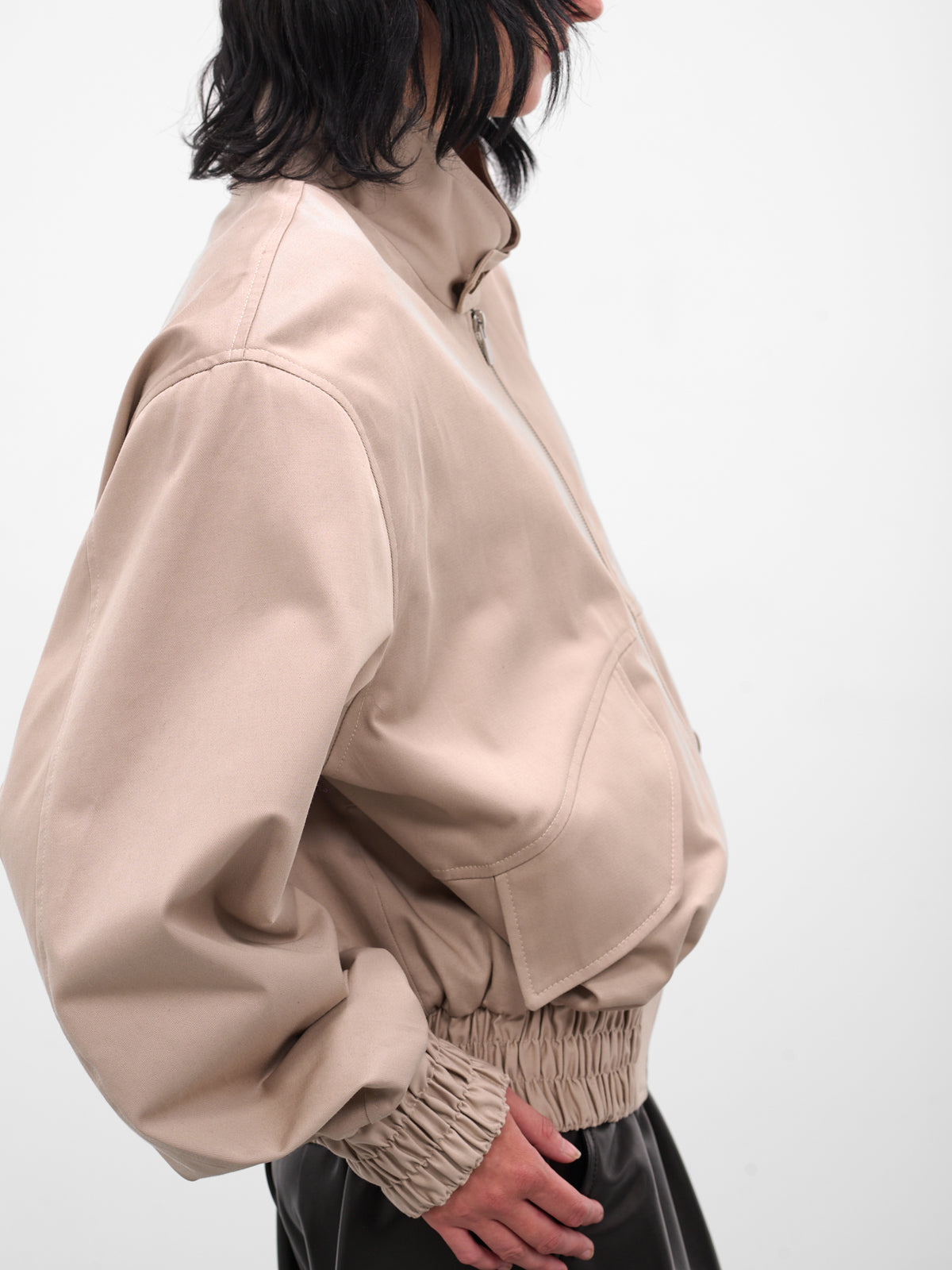 Beige Oversized Highneck Crop Bomber (JACKET-04-BEIGE)