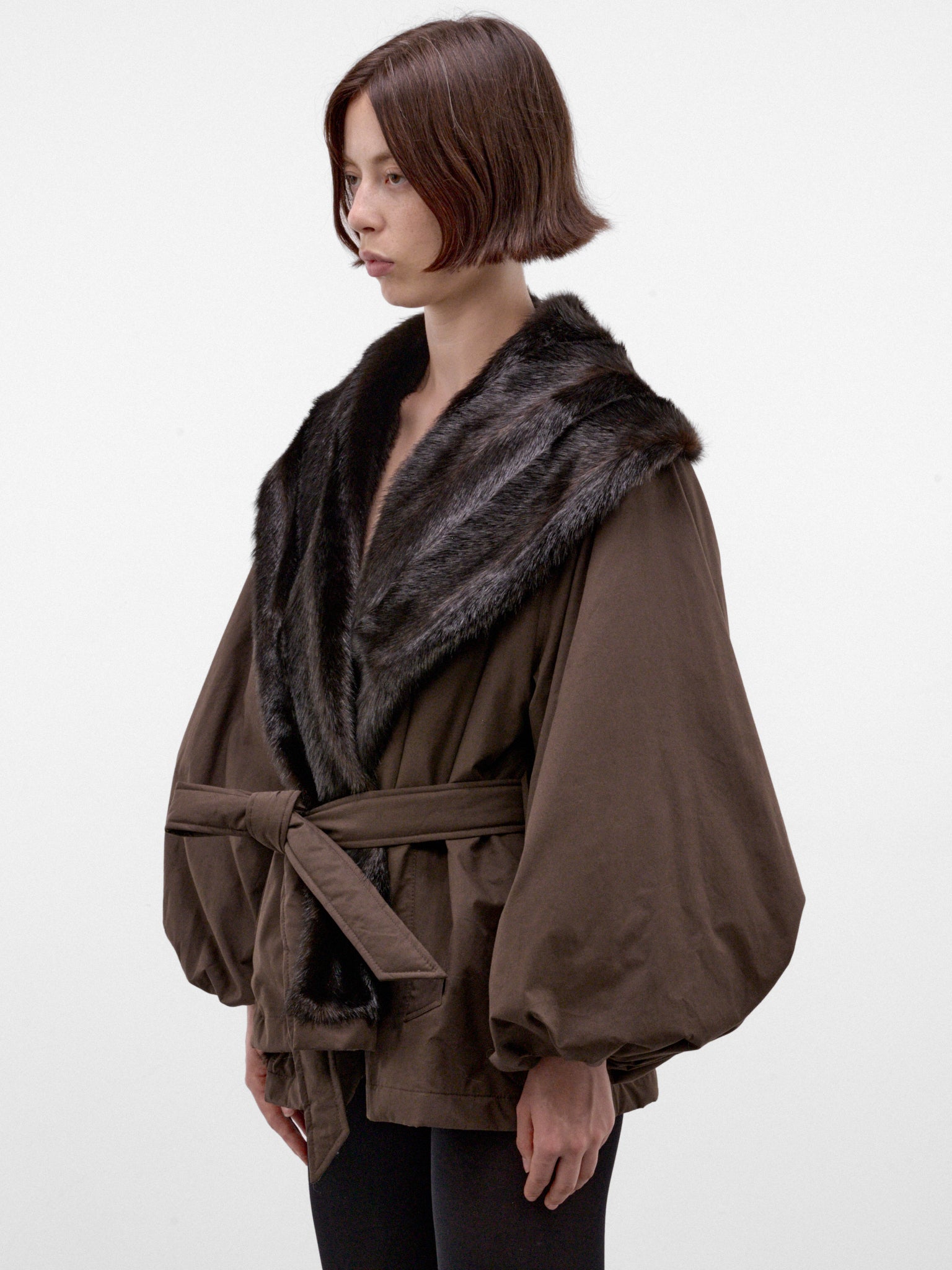 Brown Belted Fur Collar Jacket (JACKET-09-BROWN)