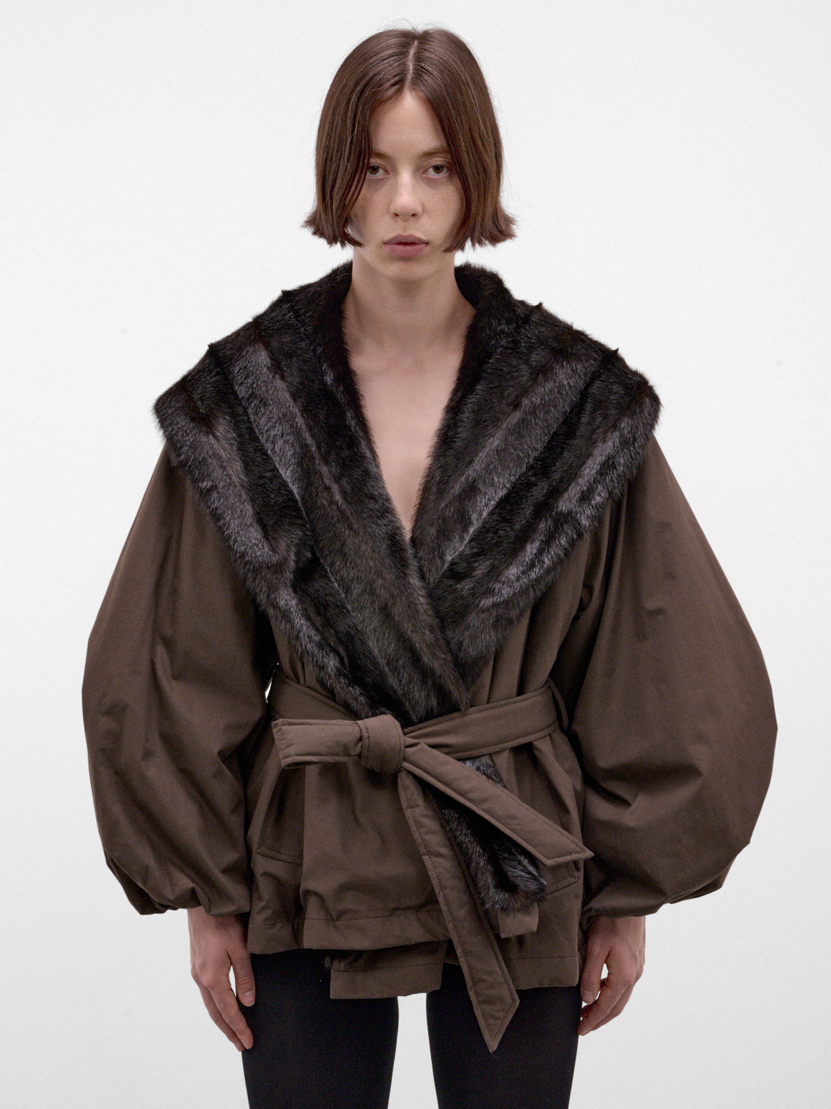 Brown Belted Fur Collar Jacket (JACKET-09-BROWN)