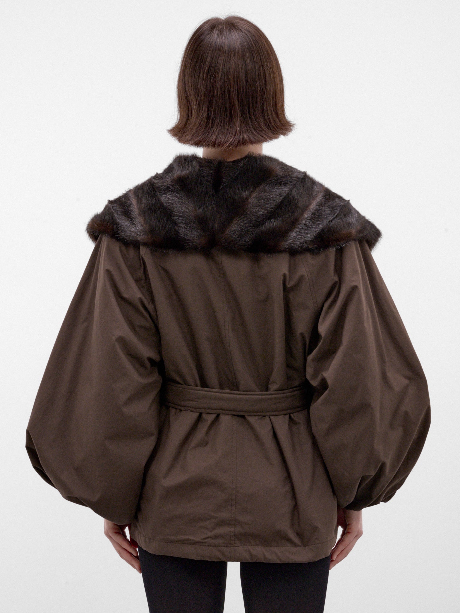 Brown Belted Fur Collar Jacket (JACKET-09-BROWN)