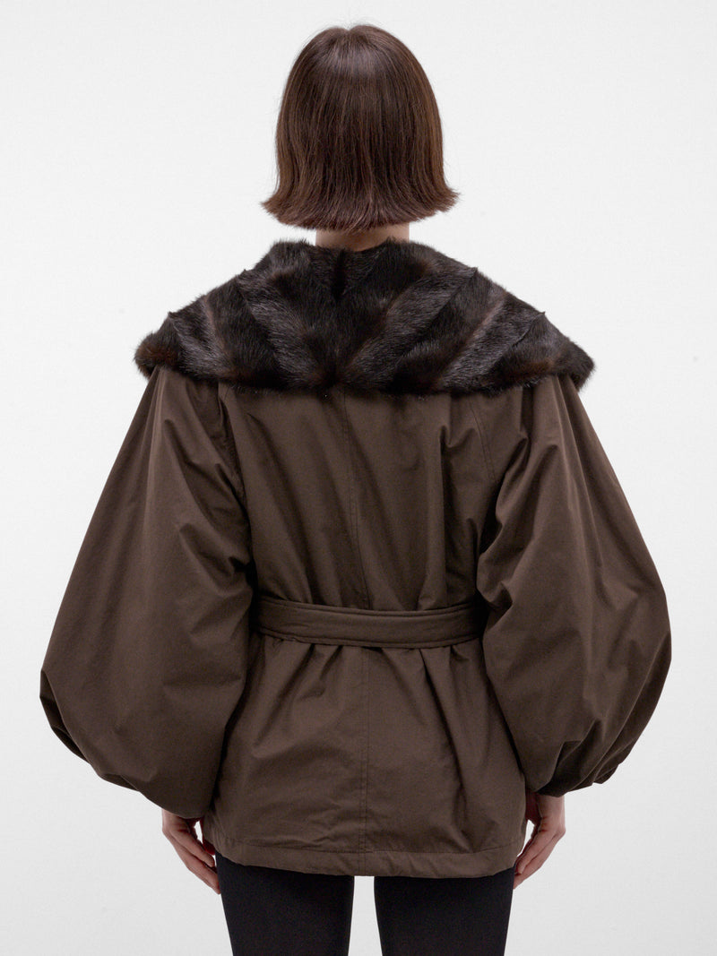 Brown Belted Fur Collar Jacket (JACKET-09-BROWN)