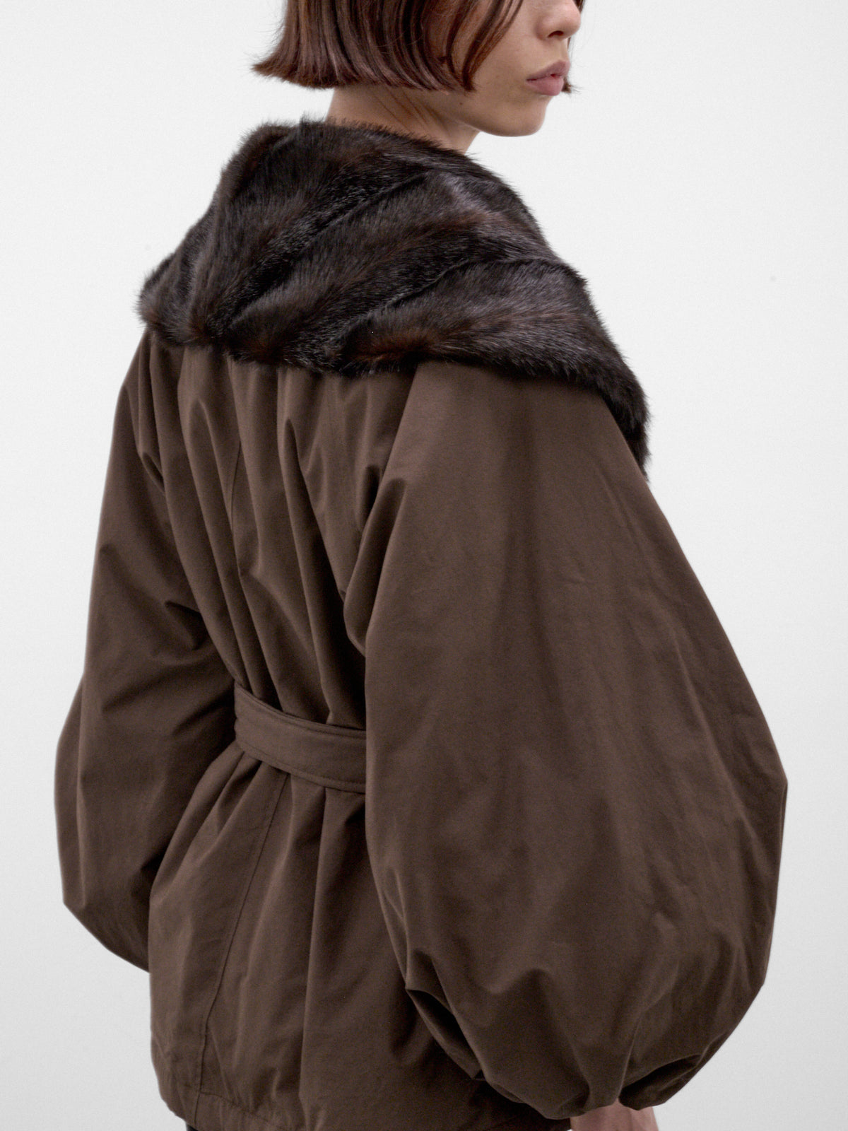 Brown Belted Fur Collar Jacket (JACKET-09-BROWN)
