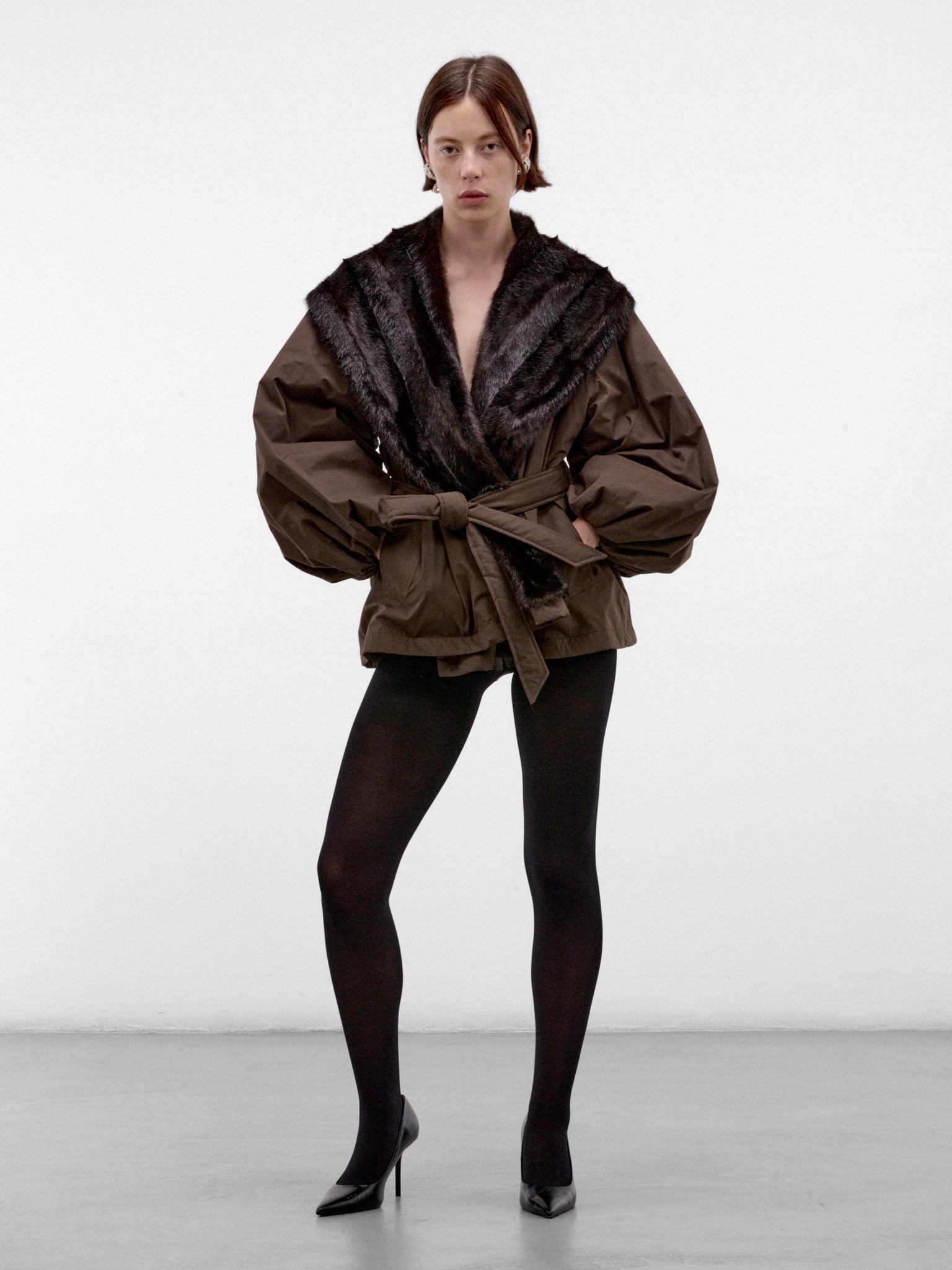 Brown Belted Fur Collar Jacket (JACKET-09-BROWN)